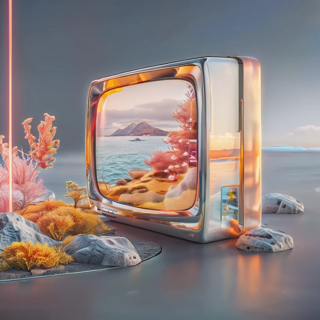 a television  in the style of  <lora:unreal_engine_futuristic_mirror_style-000010neu:1> unreal engine futuristic mirror