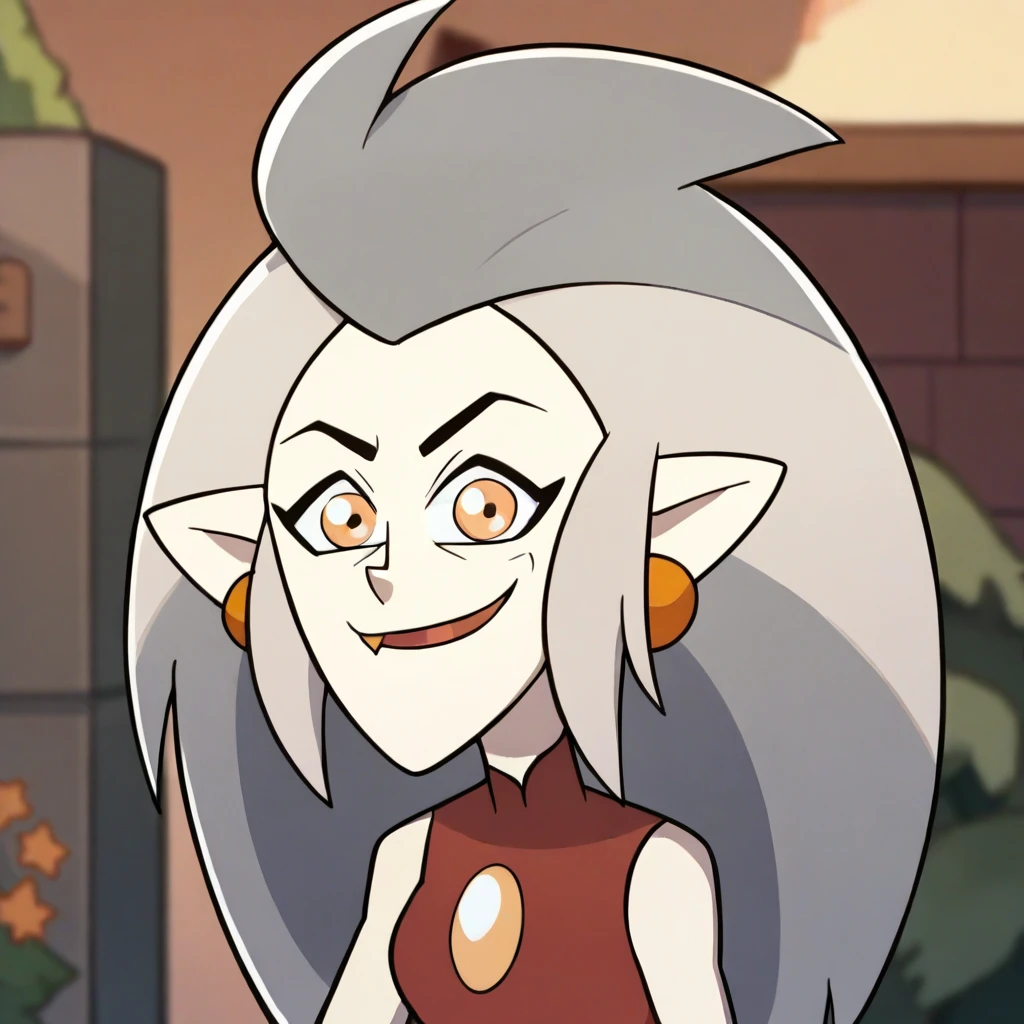 score_9, score_8_up, score_7_up, score_6_up, score_5_up, score_4_up,  woman standing, <lora:EdaClawthorne_XL:1> eda clawthorne, the owl house, fang, smile,