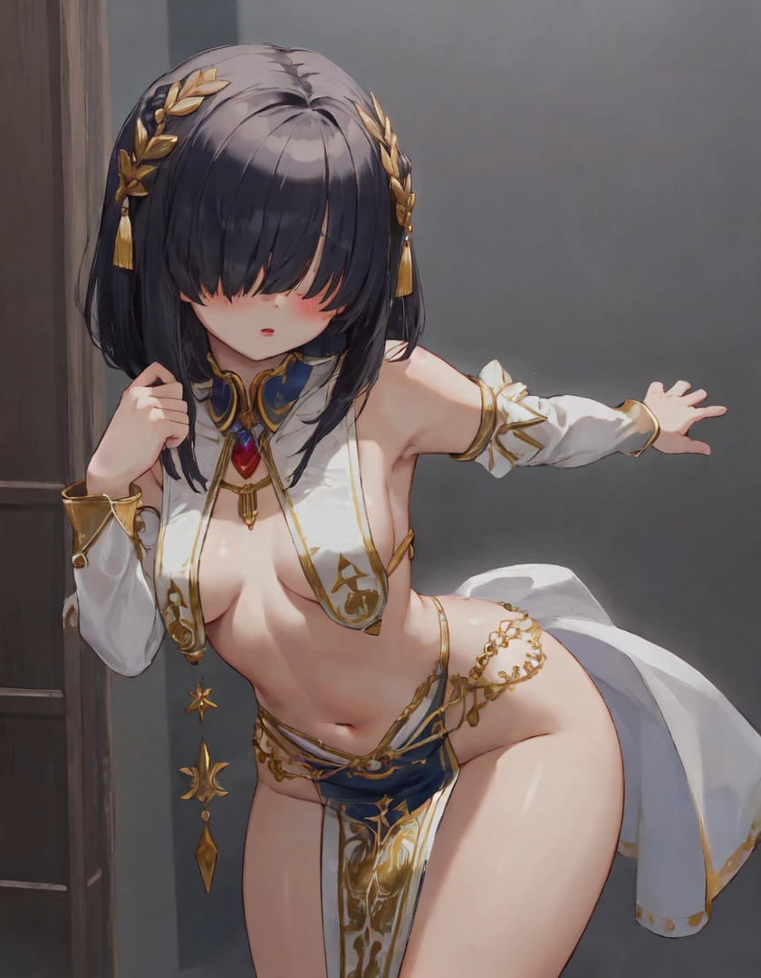masterpiece,best quality, Anime Style、off-shoulder_sweater, solo, yor_briar, 1girl, oily body, (belly dancer), (wearing lots of ornaments on body), earings, sexy, shiny hair, sidelock, hairband, gold_earrings, Pink lips、Dimly lit room、Lots of candles、blush, Embarrassed, low angle shot、legs up, (lots of gold jewellery on body), on hands, on head etc, sexy pose, leaning forward, low angle shot, Ass Focus,