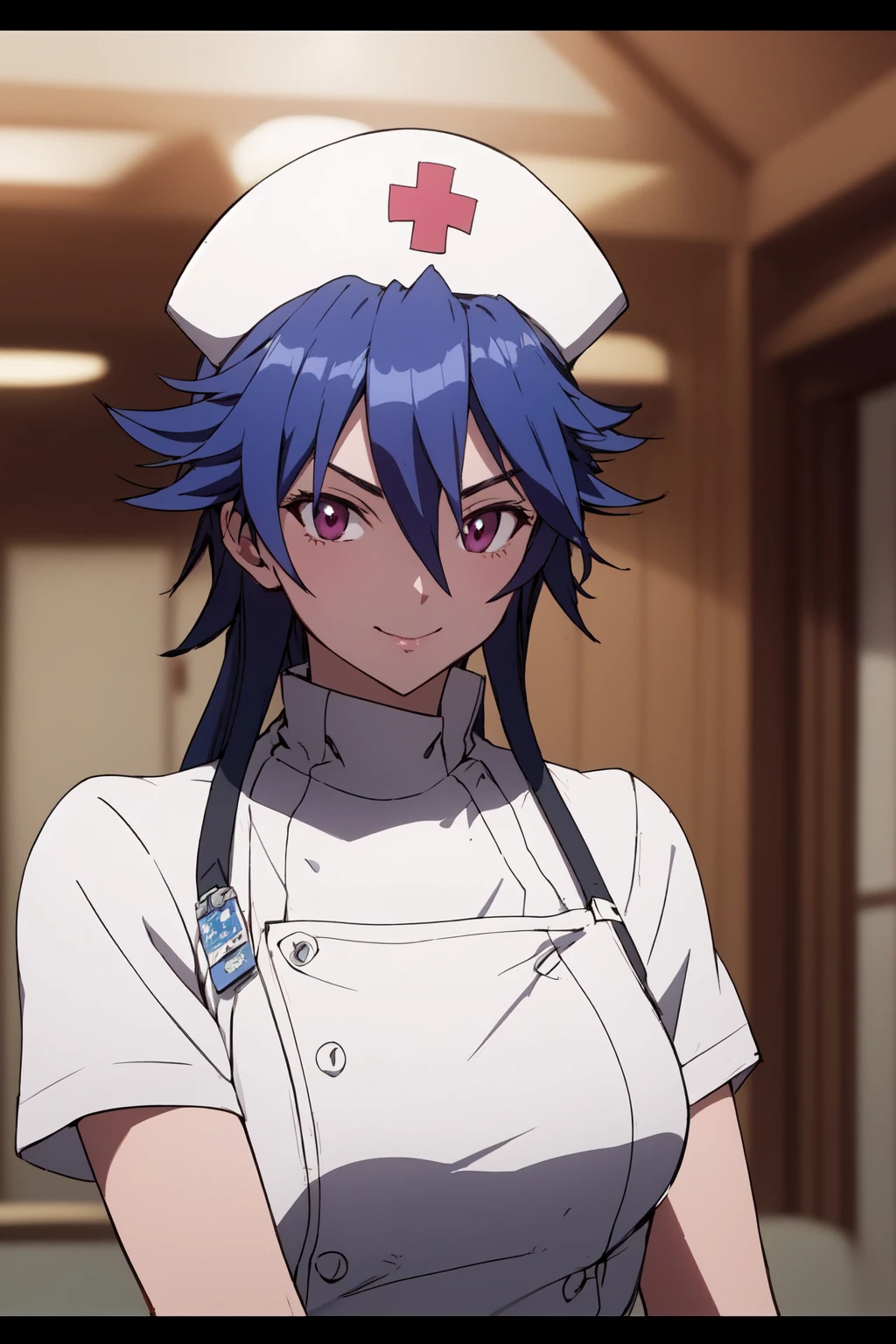 (RAW photo, best quality), 1girl,  natural lighting,, <lora:triage_x_sayo_hitsugi_v1_2-000002:1>, sayo hitsugi (triagex), nurse, nurse hat, light smile, upper body,