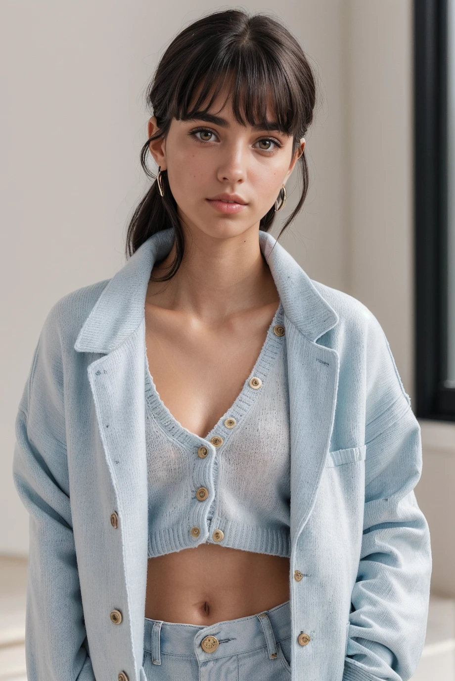 photo of a 0ER0_Elisha_Herbert woman, beautiful, (wearing button up coat with a sweater:1.2), detailed skin texture, RAW photo, 8k UHD, soft lighting, high quality, film grain, Fujifilm XT3, 16mm, color graded portra 400 film, remarkable color, remarkable detailed pupils