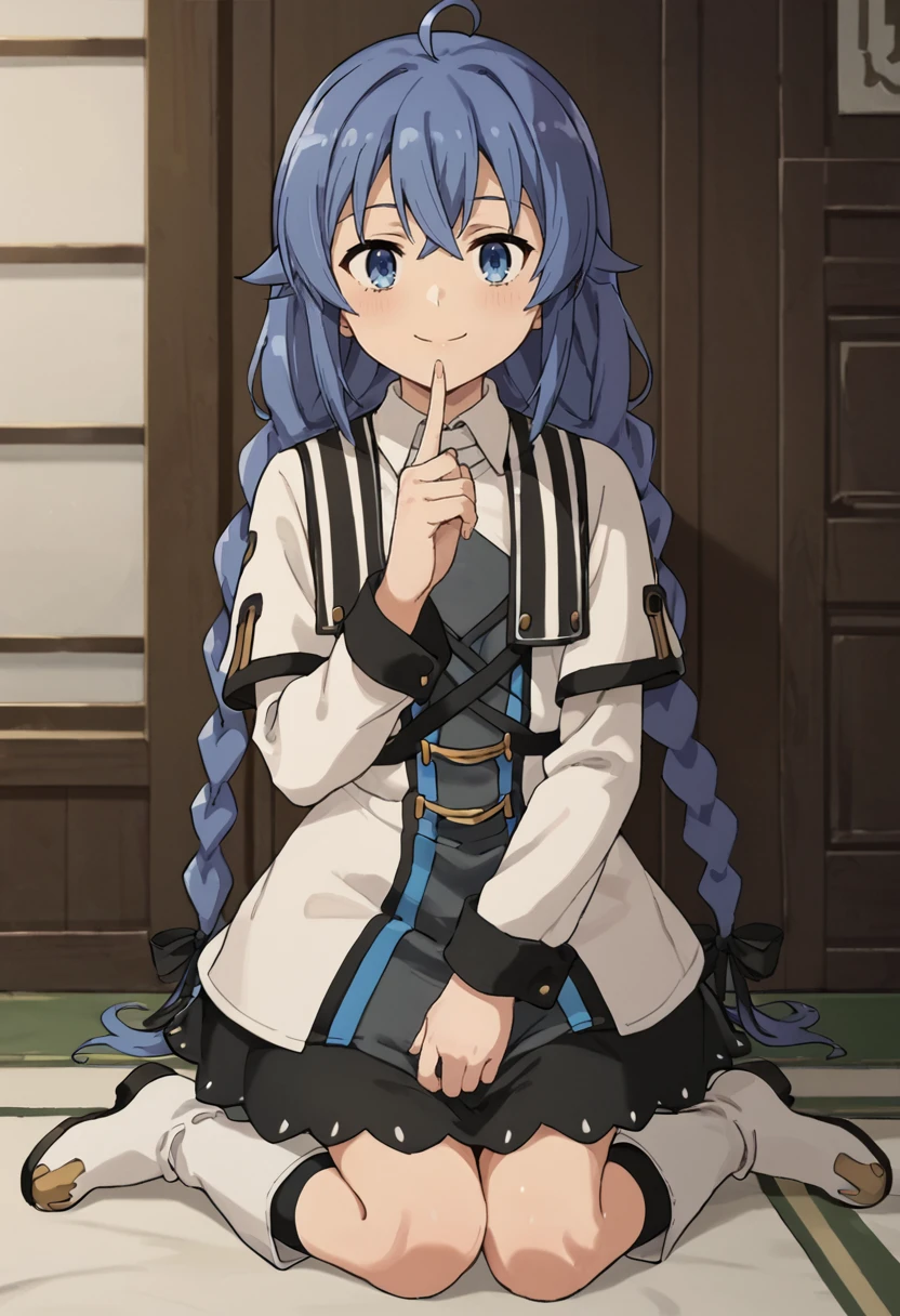 A girl frontal,((Three-quarters),(Long gray-blue hair，Hanging down,（Young）,，（long sideburn），（Hair covers the left eye），shorter pants，modern day，Look to the lens，Genki，vibrancy，Cute girl，flatchest，Golden eyes