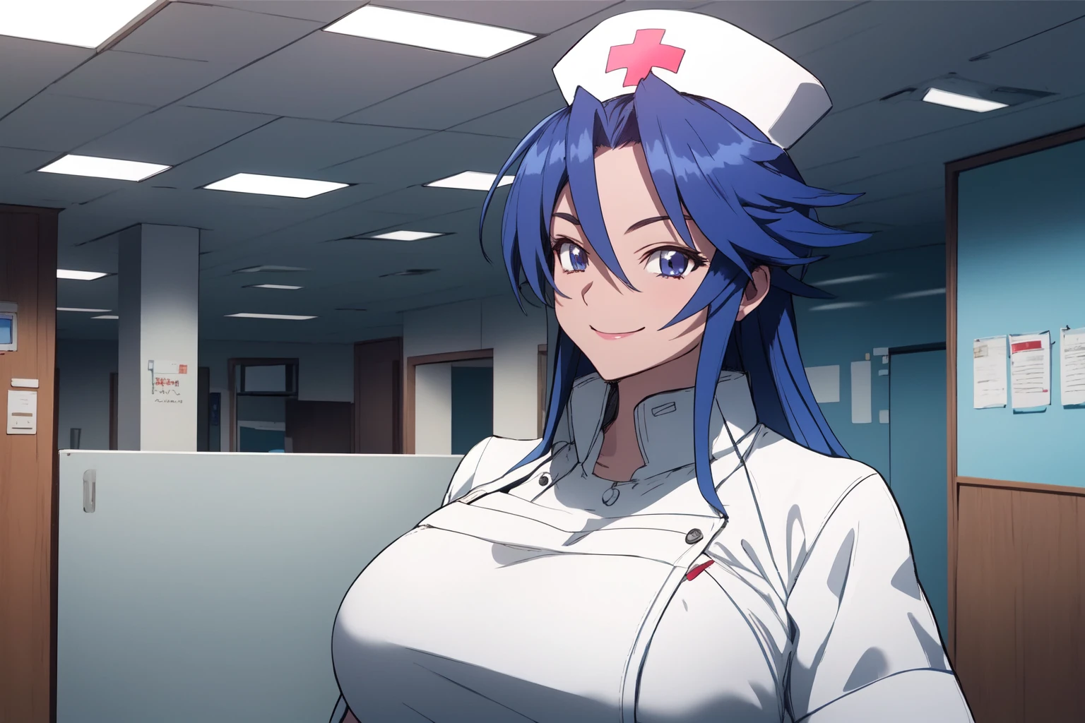 (RAW photo, best quality), 1girl,  natural lighting,
large breasts, smile, nurse uniform, hospital,
 <lora:triage_x_sayo_hitsugi_v1_2:1> sayo hitsugi (triagex)