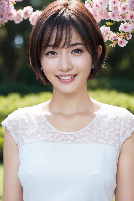 1girl,(RAW photo, best quality), (realistic, photo-realistic:1.4), masterpiece, an extremely delicate and beautiful, extremely detailed, 2k wallpaper, Amazing, finely detail, extremely detailed CG unity 8k wallpaper, ultra-detailed, highres, soft light, beautiful detailed girl, extremely detailed eyes and face, beautiful detailed nose, beautiful detailed eyes,cinematic lighting,perfect anatomy,slender body
wearing a white peplum dress,white skirt,(bokeh:1.2)
at a flower park,sakura flowers,flower garden,standing
<lora:ishiharasatomiV2_lora:0.8>,smiling,(very short hair,pixie cut:1.3)