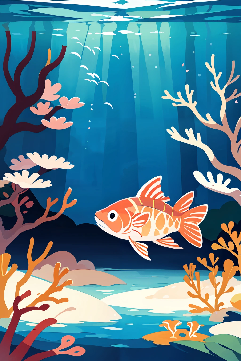 ((masterpiece,best quality)), absurdres, fish, plant, animal focus, flower, outdoors, no humans, animal, underwater, bubbles, coral reef, <lora:FlatAnime:0.8>,