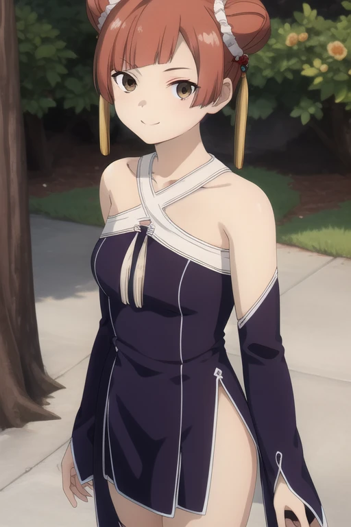 score_9,score_8_up,score_7_up,score_6_up, <lora:xl_more_art-full_v1:0.5>, source_anime, girl, dynamic pose, leaning back against a wall, <lora:Laufen - Pony-000004:0.8>, orange hair, double bun, blunt bangs, brown eyes, tassels, hair ornaments, halterneck, blue dress, detached sleeves, bridal gauntlets, chinese dress, blue elbow gloves, blue boots, knee boots, bare shoulders, fingerless gloves, nature, forest, light rays,