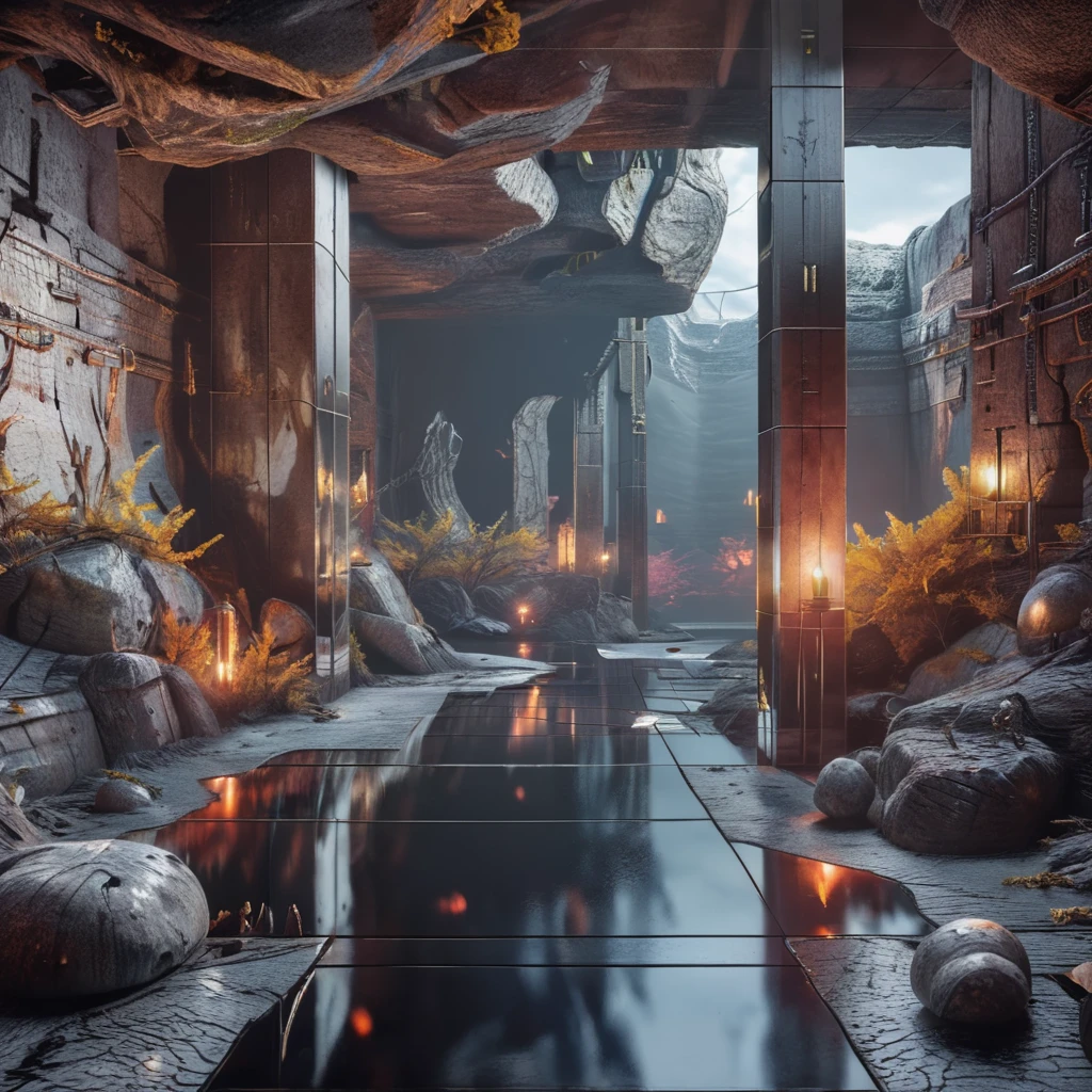 a scary dungeon in the style of  <lora:unreal_engine_futuristic_mirror_style-000010neu:0.8> unreal engine futuristic mirror