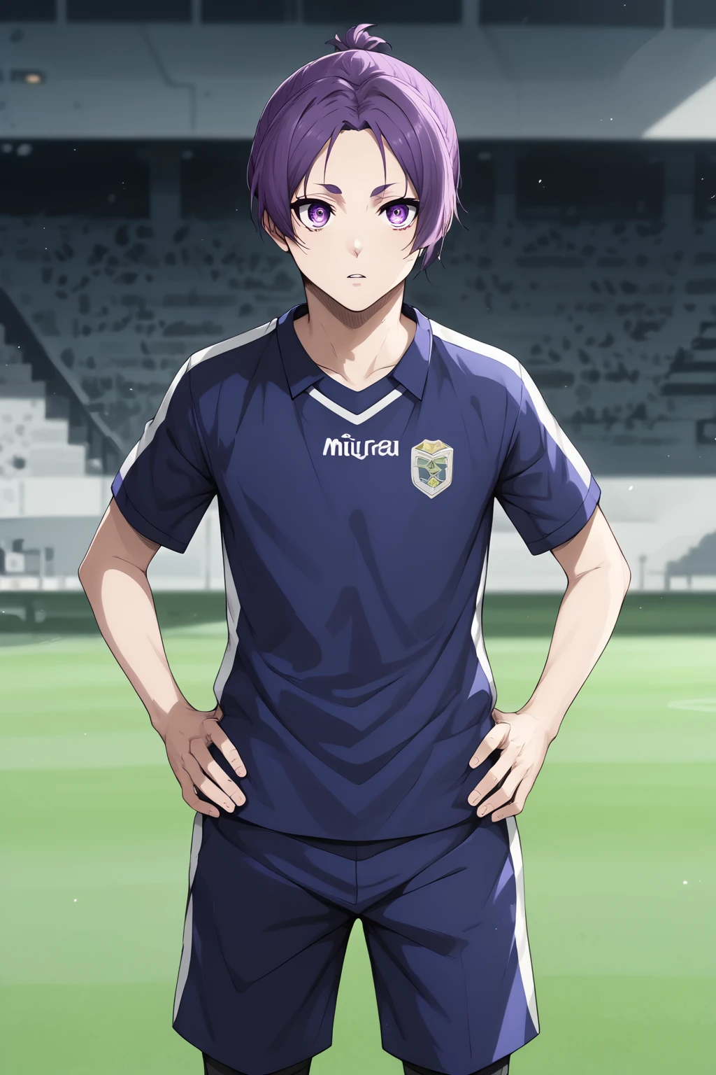 score_9, score_8_up, score_7_up, source_anime, BREAK, 1boy, bishounen, pale skin, (facing to the side, three quarter view:1.4), BREAK, purple hair, purple eyes, (skinny:1.1), soccer uniform, detailed eyelashes, detailed eyes, broad shouldered, BREAK, outdoors, soccer stadium, soccer field, day, standing, hands on hips, boy, mikage_reo<lora:EMS-342536-EMS:0.800000>, <lora:EMS-18850-EMS:0.800000>, <lora:EMS-358553-EMS:0.800000>