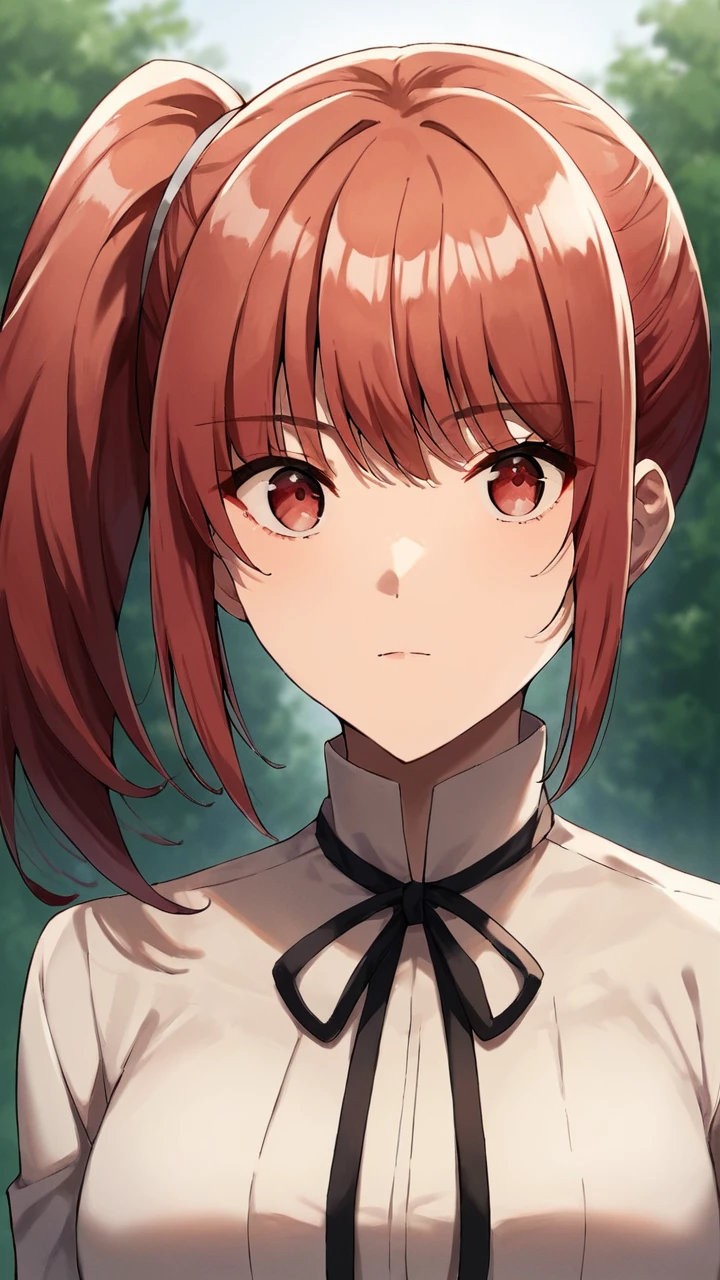 score_9, score_8_up, score_7_up, source_anime, rating_safe,
1girl, looking at viewer, portrait, outdoors,
<lora:Chastille_Lillqvist-soralz:0.8>, chastille_lillqvist, red hair, side ponytail, red eyes, medium breasts,
white shirt, neck ribbon,