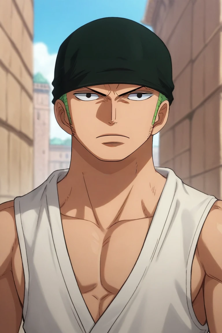 score_9, score_8_up, score_7_up, source_anime, , semi-realistic, , upper body, depth of field, 1boy, solo, male focus, <lora:zoro_roronoa_pony:0.96>, zoro_roronoa, green hair, black eyes, short hair, bandana, , post timeskip, , , , , , ancient greece, , <lora:sdxl_lightning_8step_lora:1>