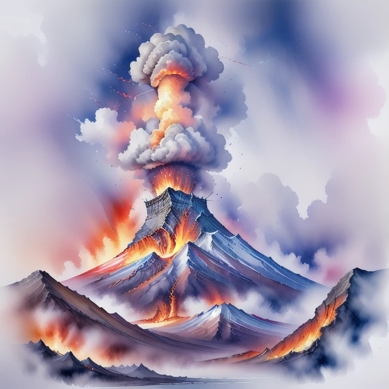 ((masterpiece, best quality)),high resolution,highly detailed,32k picture,realistic,professional photo,
cinematic, poster,flat colors,warm colors,SauronsTower,eye focus,big eye,cloud,cloudy sky,mountain range,volcano,
,<lora:5WaterColorful-000003:1>