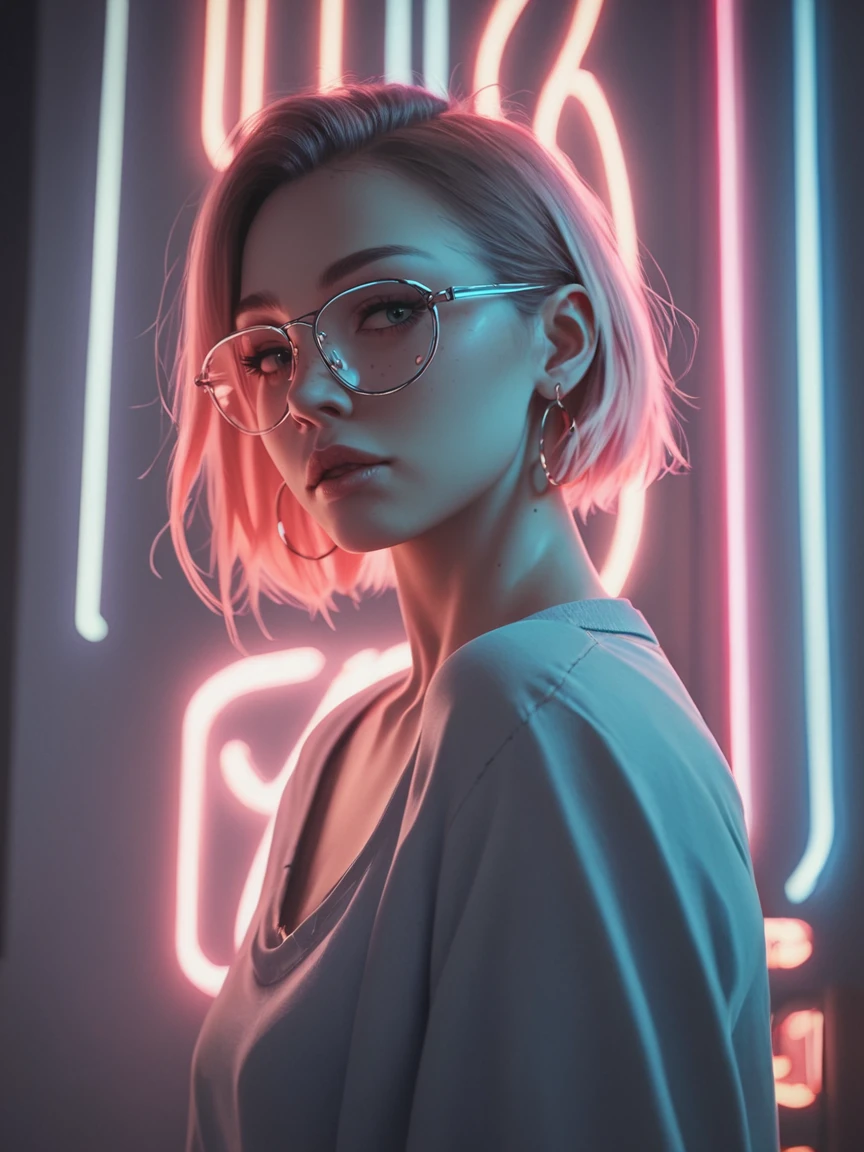 score_9, score_8_up, score_7_up, score_6_up, score_5_up, score_4_up,  <lora:n30nXLP:0.8>, n30n, neon lights, 1girl, glasses