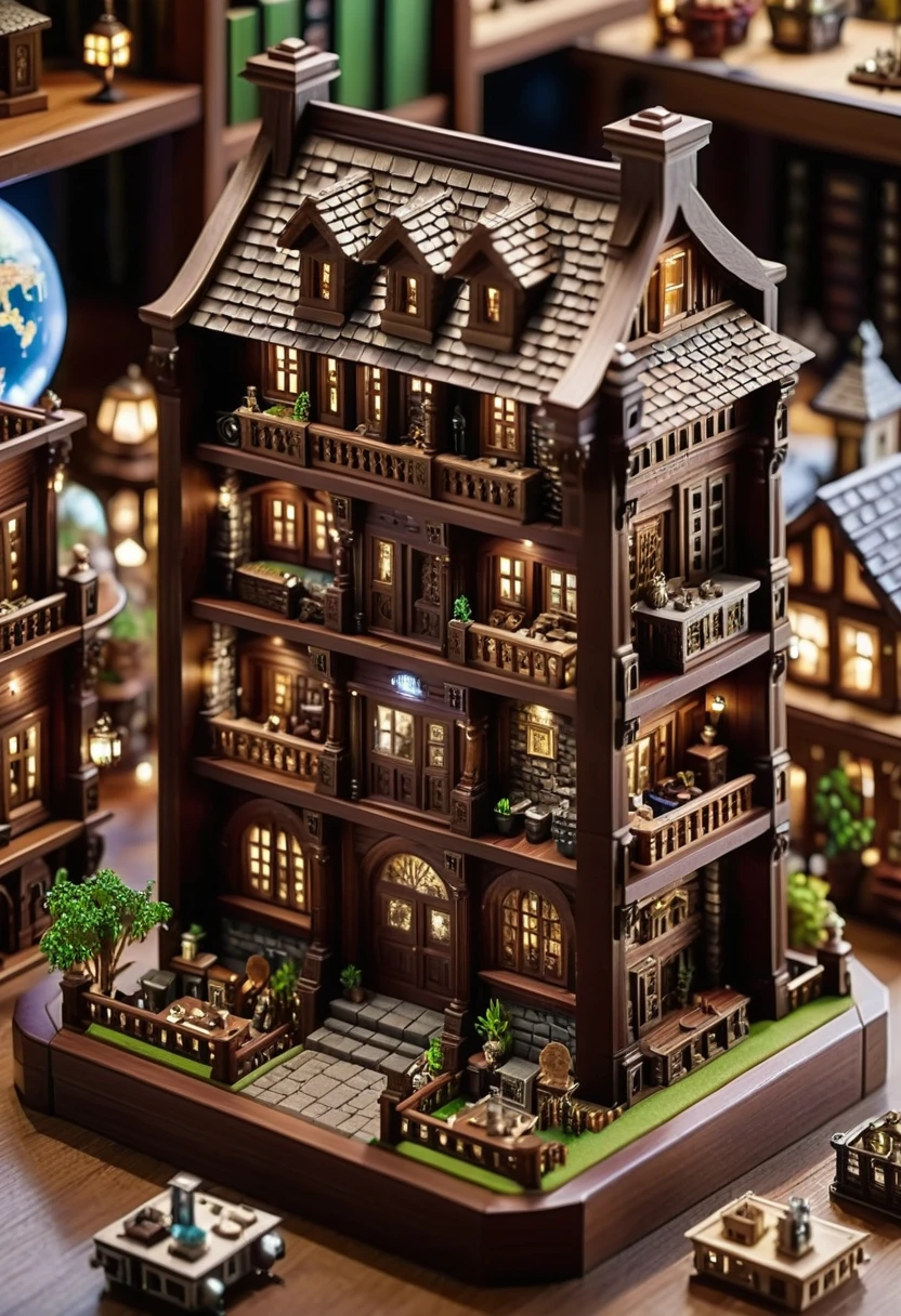 cinematic photo a miniature of a house, its wooden exterior and windows adorned with intricate details, sits in the center of a sprawling handheld game console. The house is surrounded by other gadgets and games, including Minecraft, Steamball, Starcraft, Neptune, , 35mm photograph, film, bokeh, professional, 4k, highly detailed,
