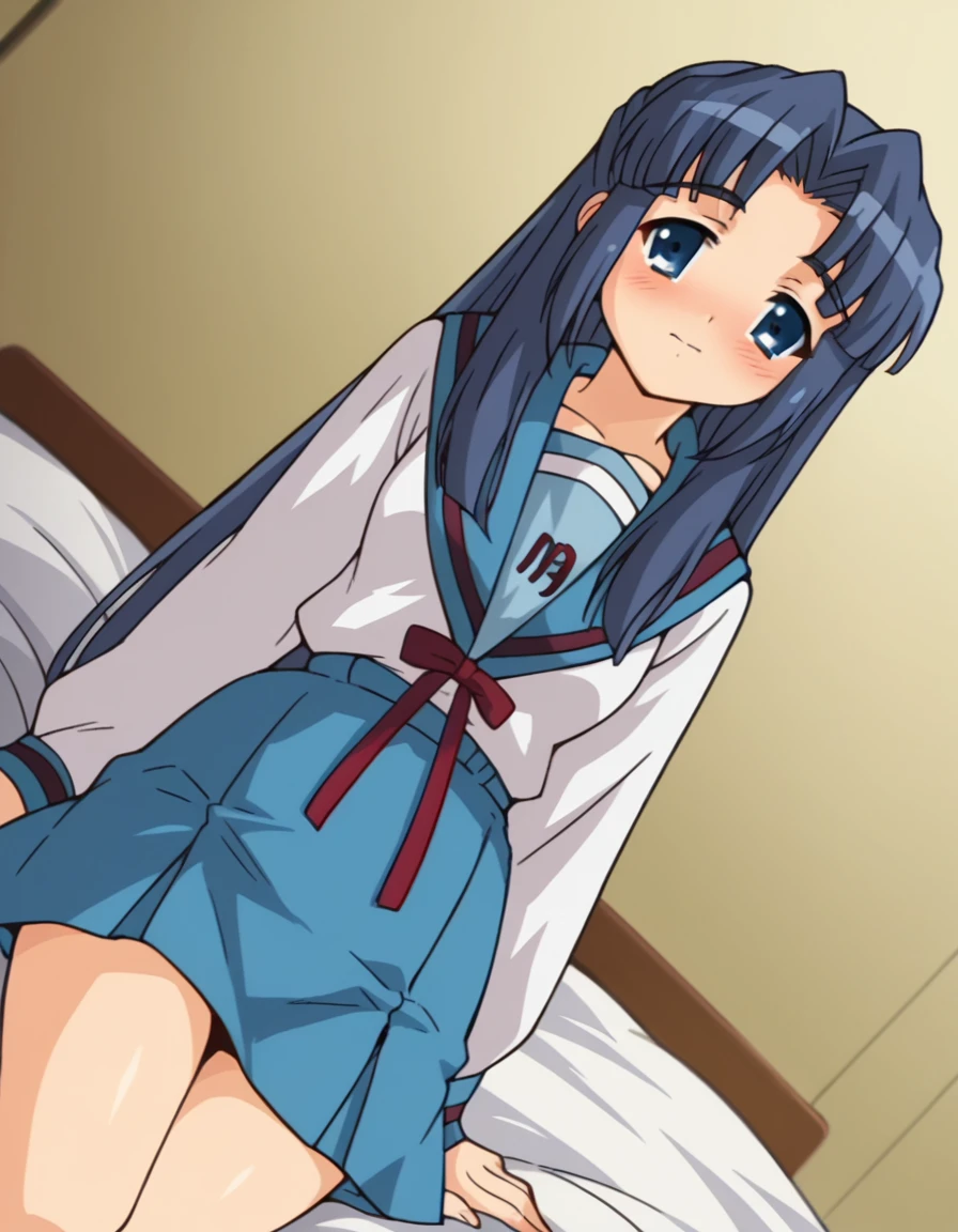 score_9, score_8_up, score_7_up, source_anime,
ryoukoasakura, <lora:ryouko-asakura-s1-ponyxl-lora-nochekaiser:1>,
ryouko asakura, long hair, blue eyes, blue hair, half updo,
skirt, long sleeves, school uniform, serafuku, sailor collar, blue skirt, blue sailor collar, winter uniform, kita high school uniform,
indoors, bed, bed room, on side, blush, drunk,
looking at viewer, dutch angle, cowboy shot, solo,