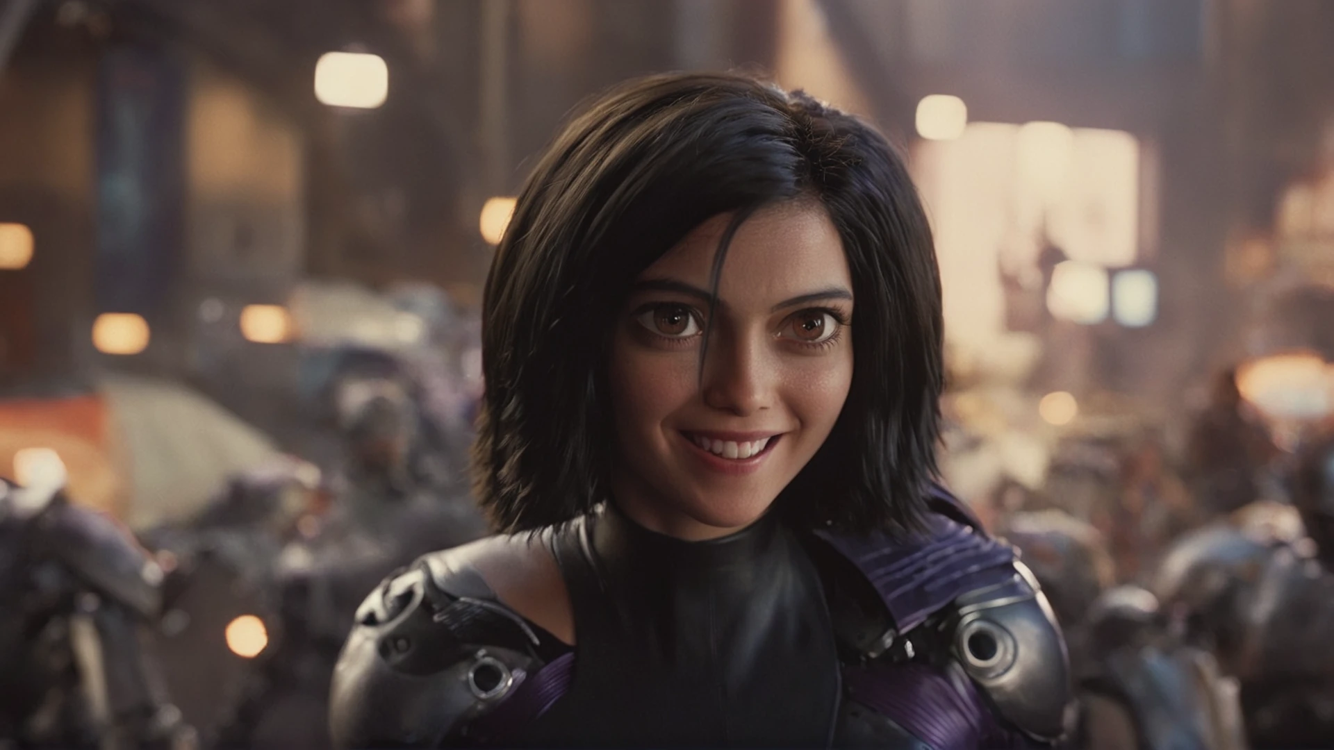 cinematic film still of cinematic film still of  <lora:Unreal Engine style:0.3>
<lora:detailed:0.3>
<lora:perfection style:0.3>
<lora:Alita:1>
closeup of smiling alita at camera, shallow depth of field, vignette, highly detailed, high budget, bokeh, cinemascope, moody, epic, gorgeous, film grain, grainy, shallow depth of field, vignette, highly detailed, high budget, bokeh, cinemascope, moody, epic, gorgeous, film grain, grainy