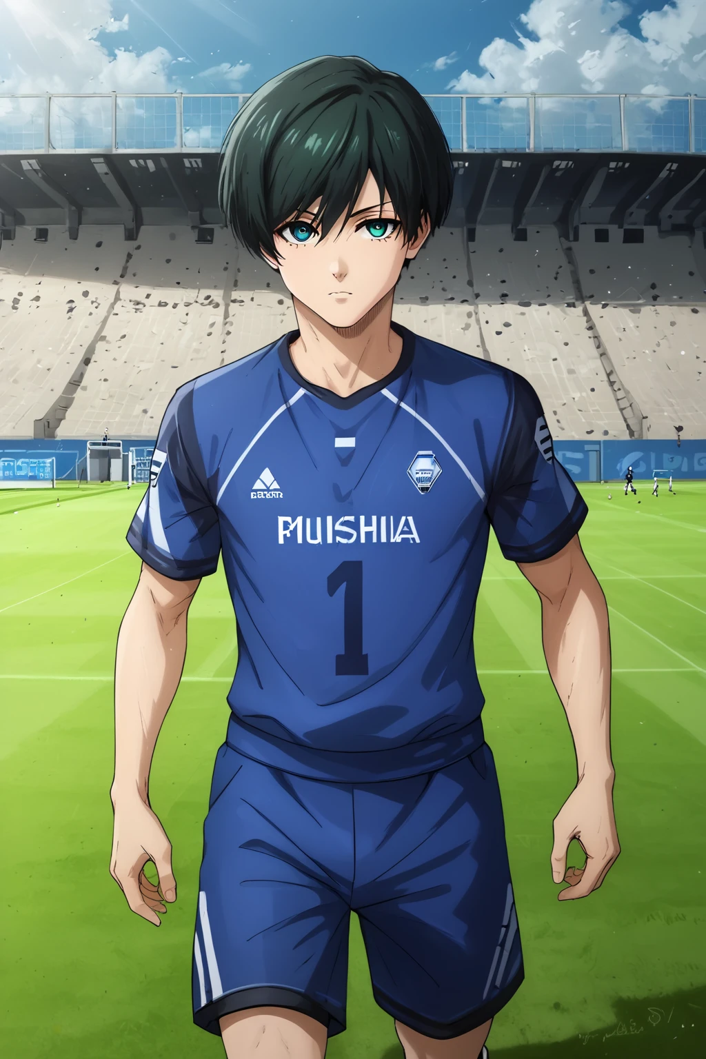 score_9, score_8_up, score_7_up, source_anime, BREAK, 1boy, bishounen, pale skin, (facing to the side, three quarter view:1.4), BREAK, dark green hair, teal eyes, (detailed eyes:1.2), (toned body:1.2), soccer uniform, BREAK, outdoors, soccer field, running, boy, rin_itoshi<lora:EMS-342536-EMS:1.000000>, <lora:EMS-18850-EMS:0.800000>, <lora:EMS-360082-EMS:0.800000>