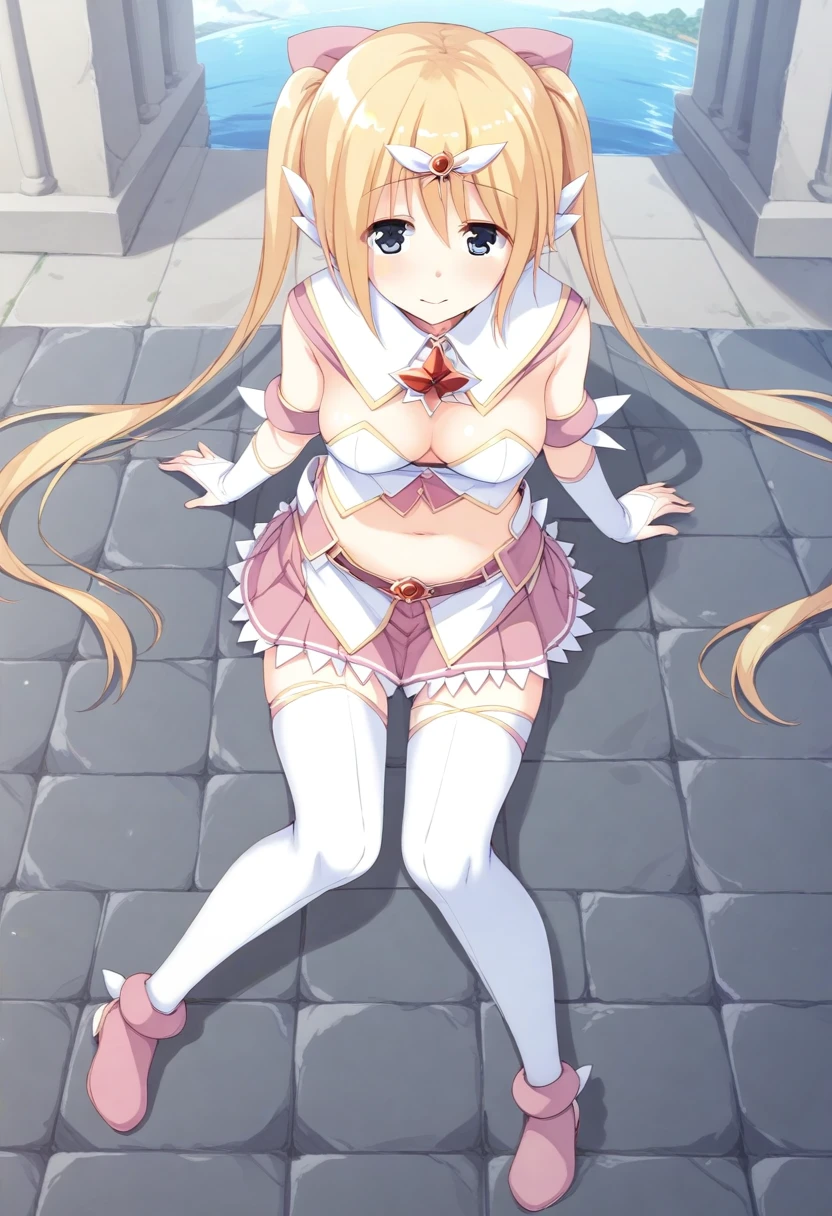 score_9, score_8_superior, score_7_superior, masterpiece, best quality, absurdres, high_fidelity, vibrant, sauce_anime, (rating_explicit:1.4), , ririsaamano, long hair, bangs, blue eyes, blonde hair, hair between eyes, two sides up, White and pink outfit, long sleeves, wings, jacket, crop top, abdomen skirt, belt, white jacket, necklace, bare shoulders, separate sleeves, white panties, nipples, underboob, creampie, ass, Viewer Perspective, squat, Adorable, pretty embarrassing, Leaning forward, knees up, from below, cowboy shot, class room