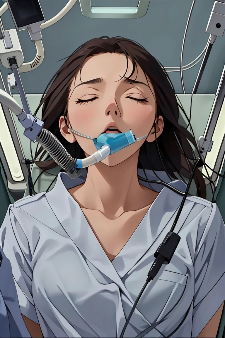 (RAW photo, best quality), (1girl), operating room, overhead surgical light,blurred background, focused,
 <lora:Intubation_V2.0-000006:0.8> intubation, closed eyes, lying, on back, cable,tube in mouth,open mouth, lying on table,
 <lora:Sayaka Mizukoshi_GT_V1.0:0.7> sayaka mizukoshi,brown_hair,long_hair,brown_eyes,