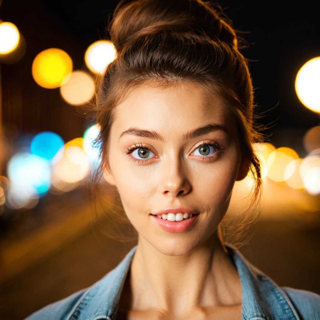 embedding:trained/sdxl/p2/alissa-foxy-000009 posing for a photo in a city, natural, beautiful eyes, perfect teeth, [imperfections], 100mm f/2.8 macro lens, film grain, candid camera, color graded cinematic, 1960s vintage RAW photo, eye catchlights, catchlights in eyes, dramatic lighting, atmospheric lighting, rembrandt lighting, realistic