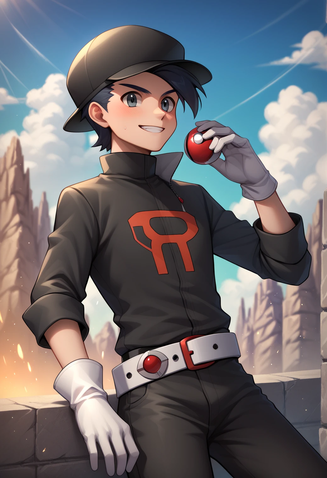 score_9_up, score_8_up, score_7_up, score_6_up, score_9, 1boy, solo, ethan_rt, black hair, grey eyes, black hat, black jacket, black pants, white gloves, white boots, belt, best quality, amazing quality, best aesthetic, absurdres ,source_anime, source_, score_5_up<lora:EMS-360038-EMS:1.000000>