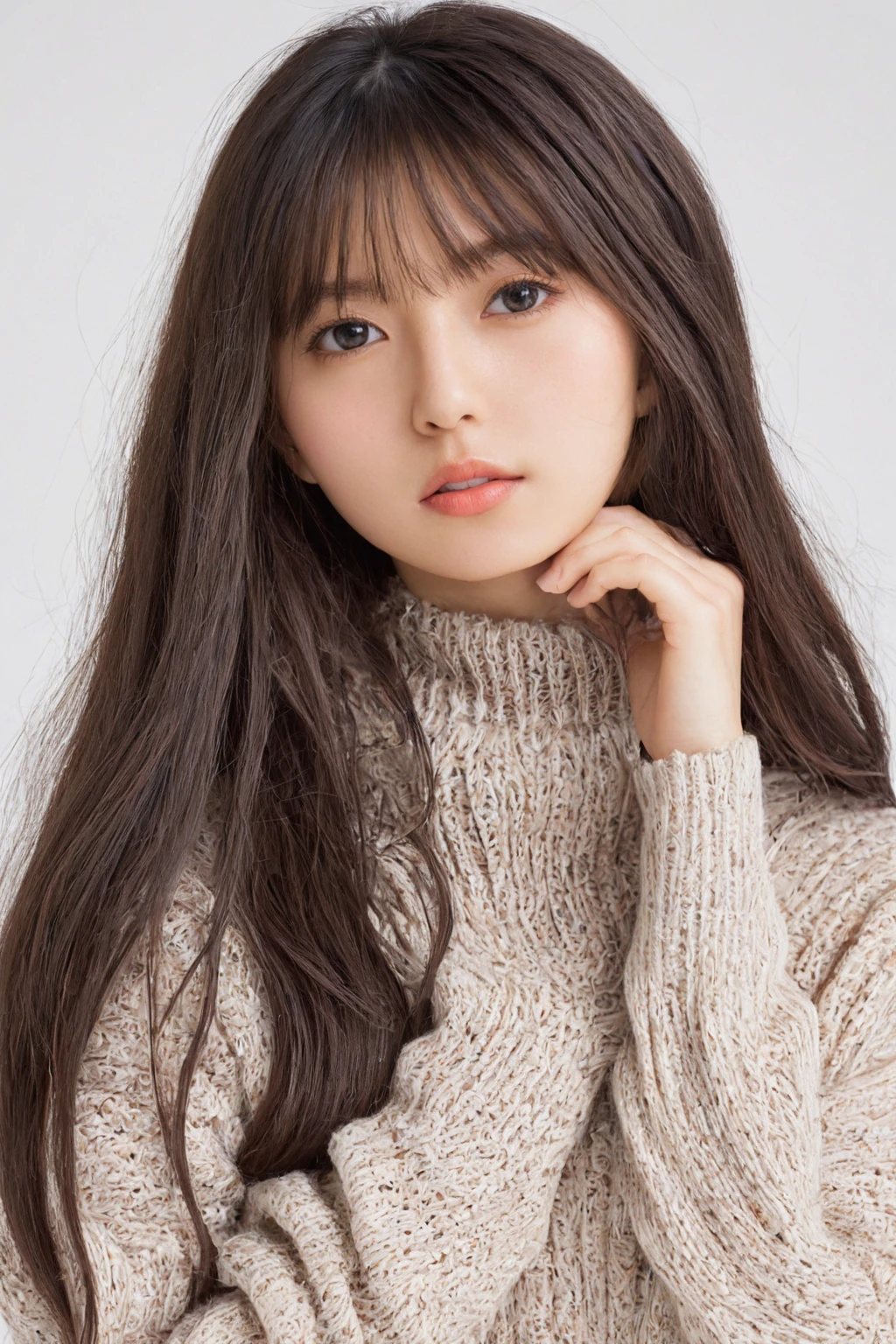 <lora:Saito:0.9>,saito,1girl,solo,long hair,white background,simple background,long hair,looking at viewer,pantyhose,sweater,parted lips,bangs,(RAW photo, best quality),(realistic, photo-realistic:1.4),masterpiece,an extremely delicate and beautiful,extremely detailed,Amazing,finely detail,ultra-detailed,highres,soft light,beautiful detailed girl,extremely detailed eyes and face,beautiful detailed nose,beautiful detailed eyes,cowboy shot,upper body,