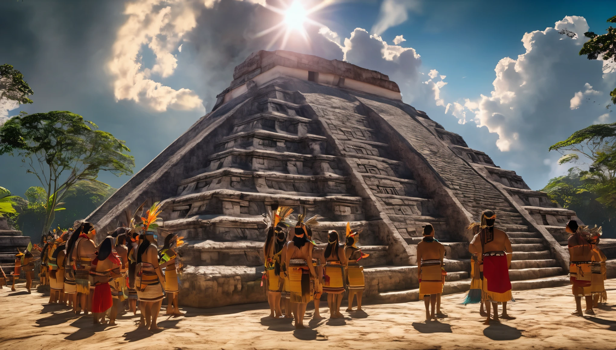 Maya civilization ritual to celebrate the end of the world, cinematic lighting, Ultra-Wide Angle, panorama, UHD, retina, masterpiece, super detail, award winning, best quality, 4K