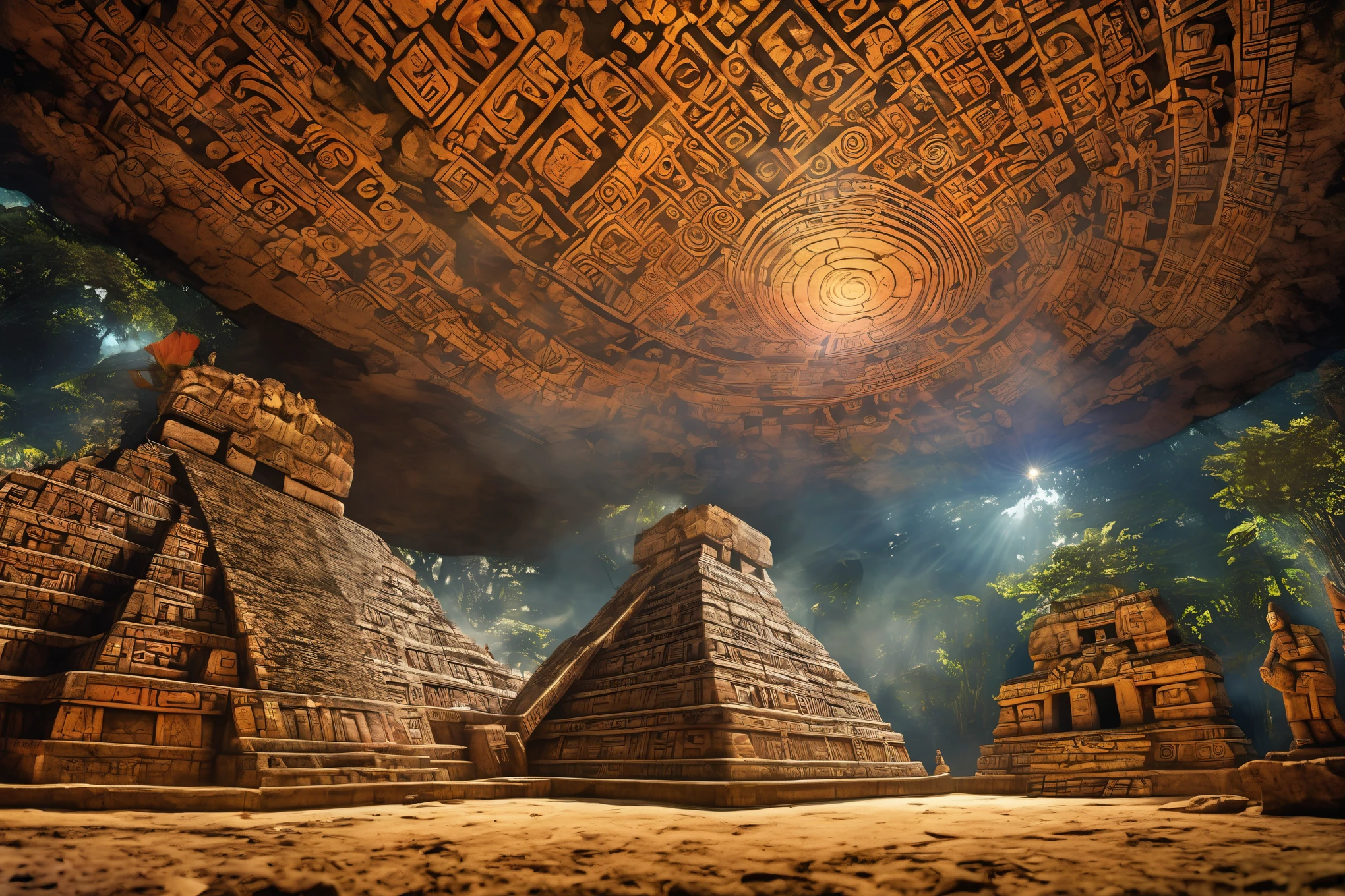 Maya civilization ritual to celebrate the end of the world, cinematic lighting, Ultra-Wide Angle, panorama, UHD, retina, masterpiece, super detail, award winning, best quality, 4K