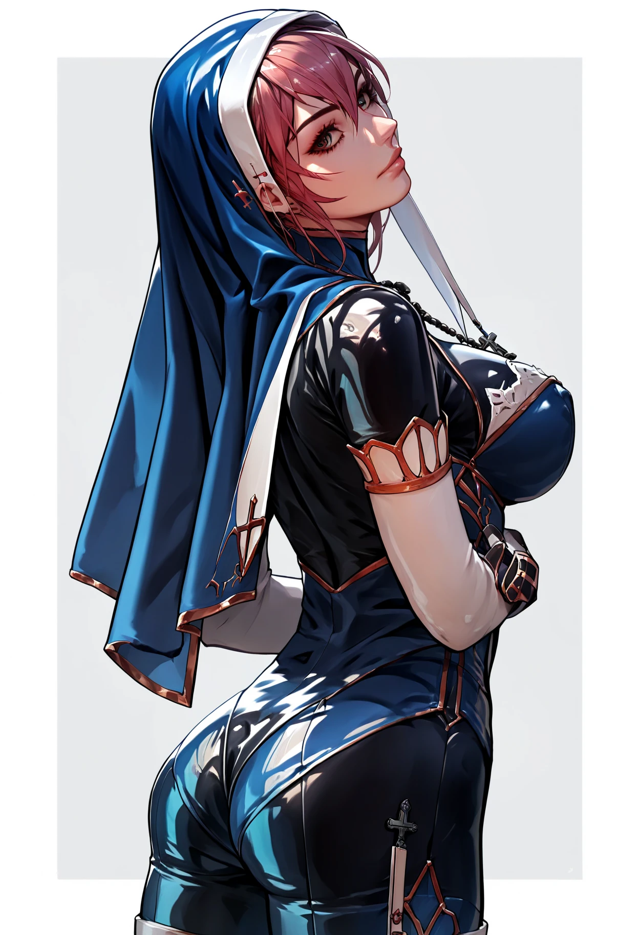 score_9, score_8_up, score_7_up, score_6_up, source_anime, zPDXL, in a holy church, portrait,
1girl, battleNun,, habit, cross necklace, upper body, large breasts, latex bodysuit, ass
<lora:battleNunPony:1>,