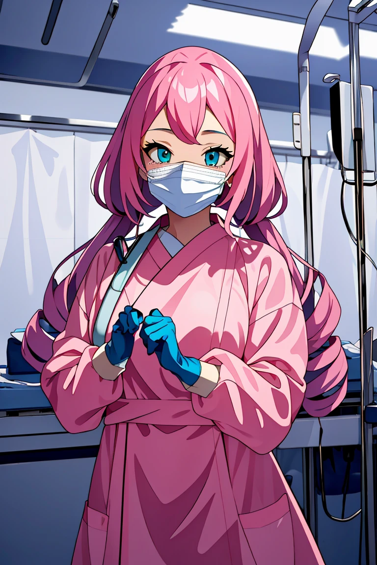 (RAW photo, best quality), (1girl), operating room, overhead surgical light,blurred background, focused,
 <lora:Gloving_UP_V2.0-000006:0.8> gloving_surgeon, surgical mask, long sleeves, looking at viewer, adjusting gloves, bouffant cap, gloves,glove pull,
 <lora:Momoka Hanamura_CSC_V1.0:0.8> momoka hanamura, long hair, tsurime,