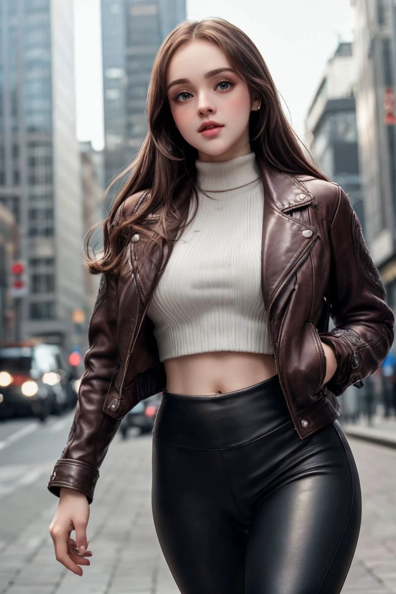 photo of S395_AlexandraPodberezskaja,a stylish woman,in a (city:1.1),wearing a (leather-jacket:1.1),(leggings),(4k, RAW photo, best quality, 50mm, depth of field, ultra high res:1.1),(intricate, photorealistic, cinematic-shot, masterpiece, ultra-detailed:1.1),