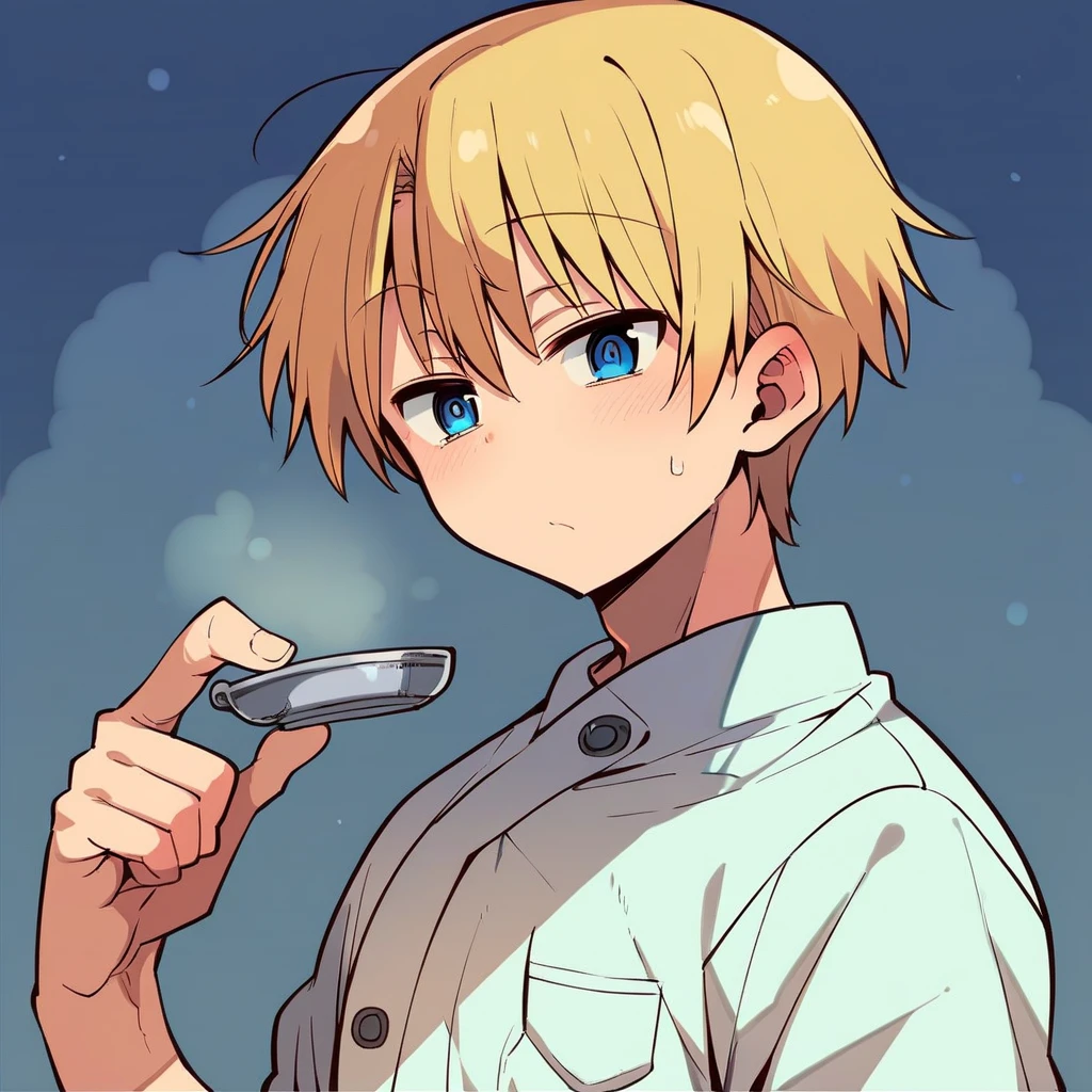 score_9, score_8_up, score_7_up, score_6_up, score_5_up, score_4_up, source_anime, 1boy, man, wrinkles, blonde hair, short hair, blue eyes, chef uniform, disheveled, kitchen, upper body, solo, (cool-kyou shinja), masterpiece, highres, <lora:CoolKyouPony:0.85>