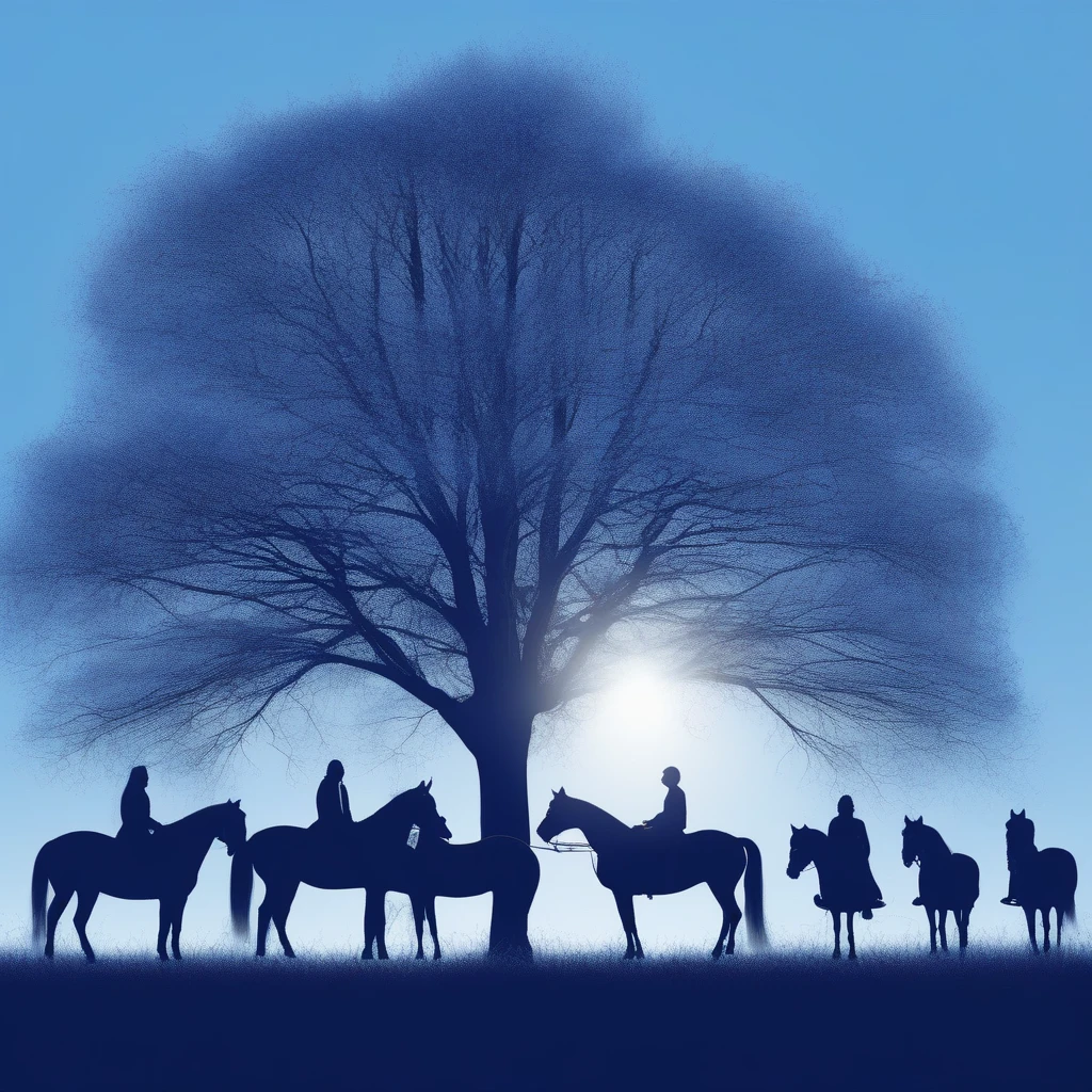 bewolkt, blauw, koetsen, bomen, mensen, zon, vrouw, paarden