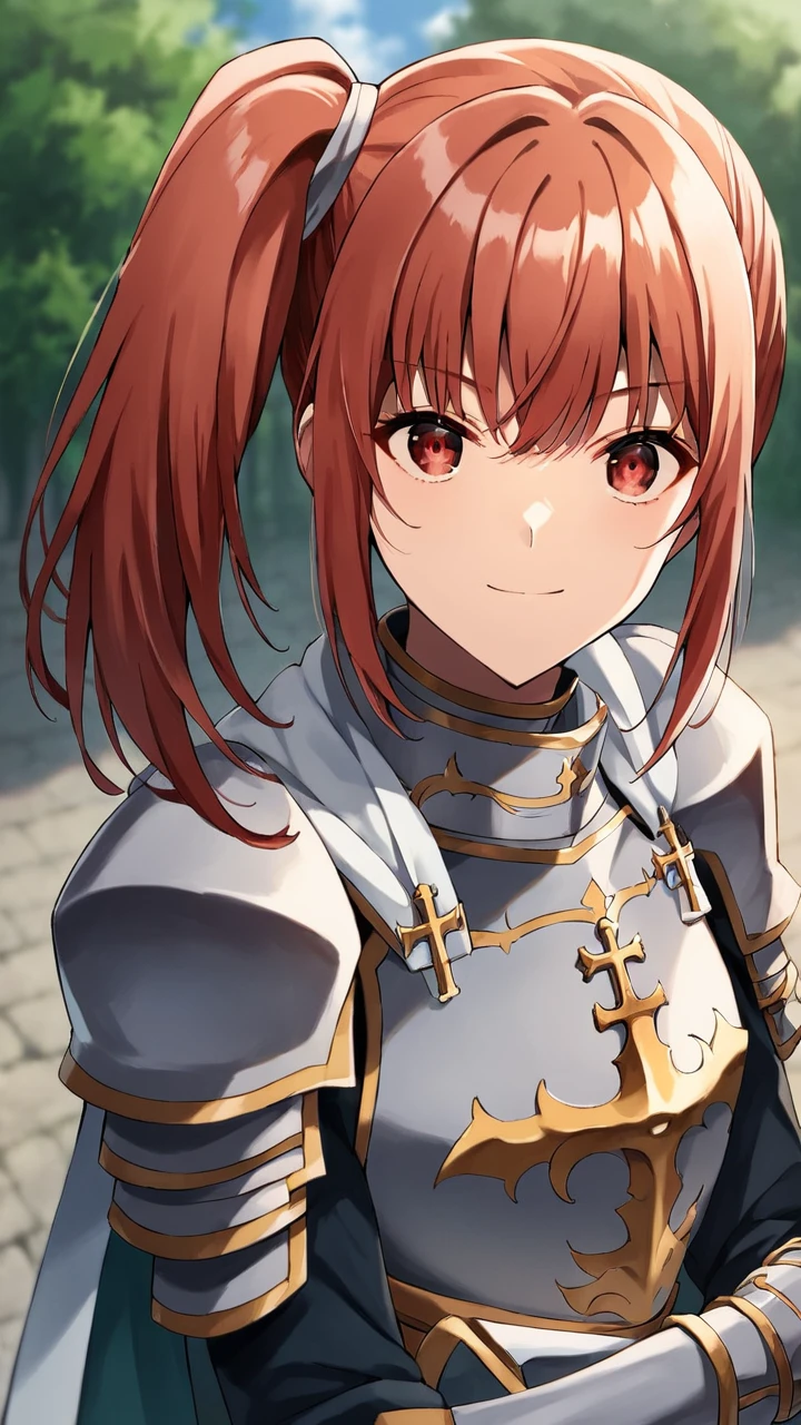 score_9, score_8_up, score_7_up, source_anime, rating_safe,
1girl, solo, outdoors, upper body, looking at viewer, (smile:0.7)
<lora:Chastille_Lillqvist-soralz:0.7>, 1girl, chastille_lillqvist, red hair, side ponytail, red eyes, bangs,
breastplate, armor, cape, cross, gauntlets,