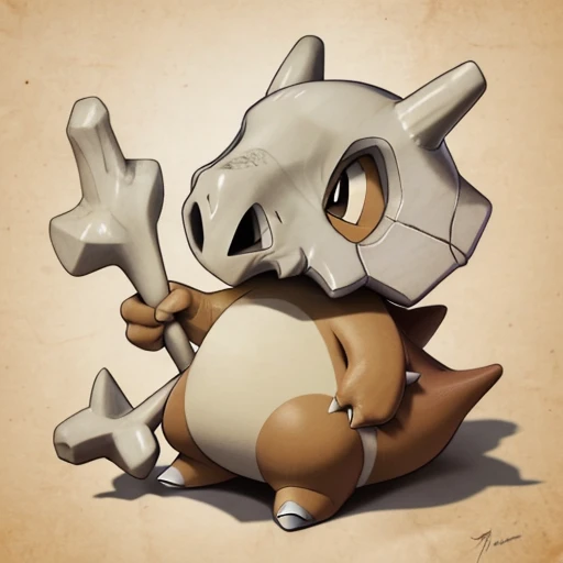 solo, pokemon (creature),( cubone:1.2), no humans,  bone, skull, claws, <lora:Cubone_-_Pokemon:1>