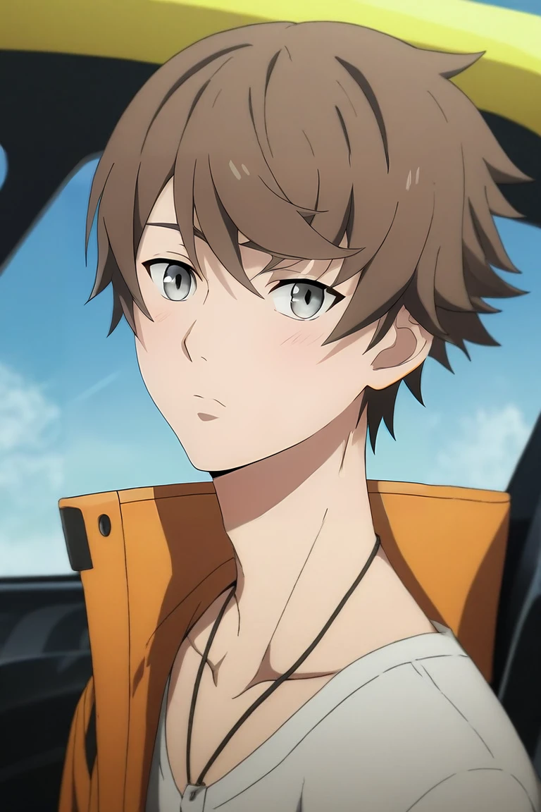score_9, score_8_up, score_7_up, source_anime, intricate details, semi-realistic, looking at viewer, upper body, depth of field, 1boy, solo, male focus, <lora:kanata_synduality_noir_pony:0.74>, kanata_synduality_noir, brown hair, grey eyes, taxi driver costume, , , <lora:sdxl_lightning_8step_lora:1>