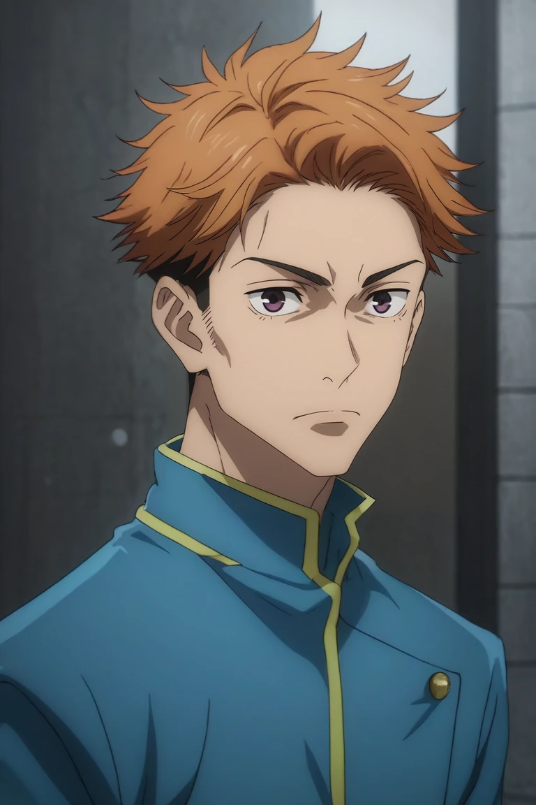 score_9, score_8_up, score_7_up, source_anime, rating_safe, intricate details, (photorealistic:0.6), looking at viewer, , , 1boy, male focus, peach eyes, orange hair, vandal costume, solo, conservatory, <lora:jujutsu_kaisen_style_pony:0.94>, jujutsu_kaisen_style, <lora:sdxl_lightning_8step_lora:1>