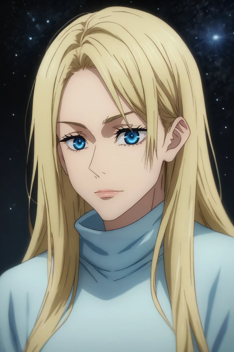 score_9, score_8_up, score_7_up, source_anime, rating_safe, intricate details, (realistic:0.6), , , depth of field, 1girl, Sapphire eyes, honey blonde hair, cashmere,, solo, space opera, <lora:jujutsu_kaisen_style_pony:0.98>, jujutsu_kaisen_style, <lora:sdxl_lightning_8step_lora:1>