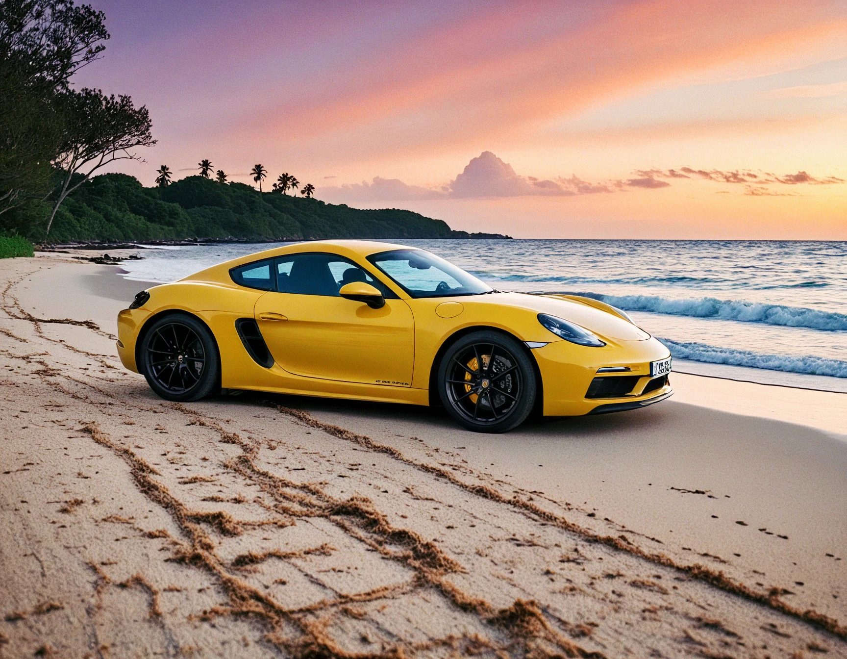 Cayman,  The image is a composite of two different photographs. On the left side, there is a photo of a yellow Porsche Cayman sports car parked on a rocky terrain with mountains in the background, under a clear sky. The vehicle features a sleek design typical of high-performance sportscars, with a prominent front grille, large air intakes, and distinctive LED headlights.

On the right side, there is an overlaid watermark that reads "SILENT ARTS," indicating the name of the entity associated with this image or related to it. The style of the watermark suggests a stylized logo with a modern and possibly artistic flair.  ,This is an oil painting of a futuristic cityscape with a large, futuristic-looking ship flying through the sky. The ship is positioned in the middle of the painting, and it appears to be traveling at a high speed. The city is filled with skyscrapers, and the sky is filled with clouds, creating a vibrant and imaginative scene.