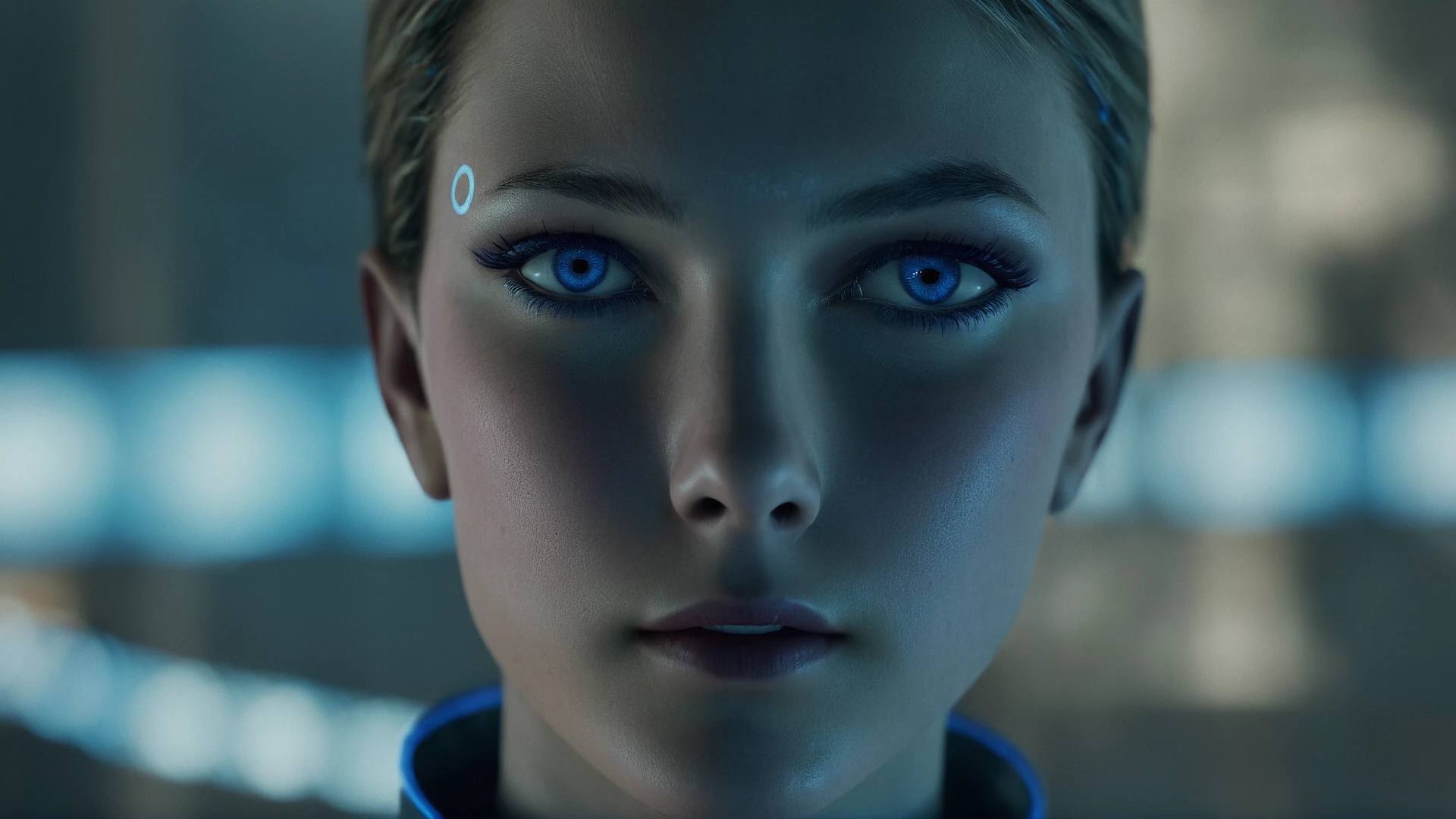 cinematic film still of  <lora:Unreal Engine style:0.3>
 <lora:detailed:0.3>
<lora:perfection style:0.3>
 <lora:Chiaroscuro Lighting Style:0.3> Chiaroscuro Lighting Style
 <lora:Detroit Become Human style:0.8> Detroit Become Human style
Gabrielle Hersh In the year 2038 Chloe a woman with a blue eyeliner on her face, shallow depth of field, vignette, highly detailed, high budget, bokeh, cinemascope, moody, epic, gorgeous, film grain, grainy