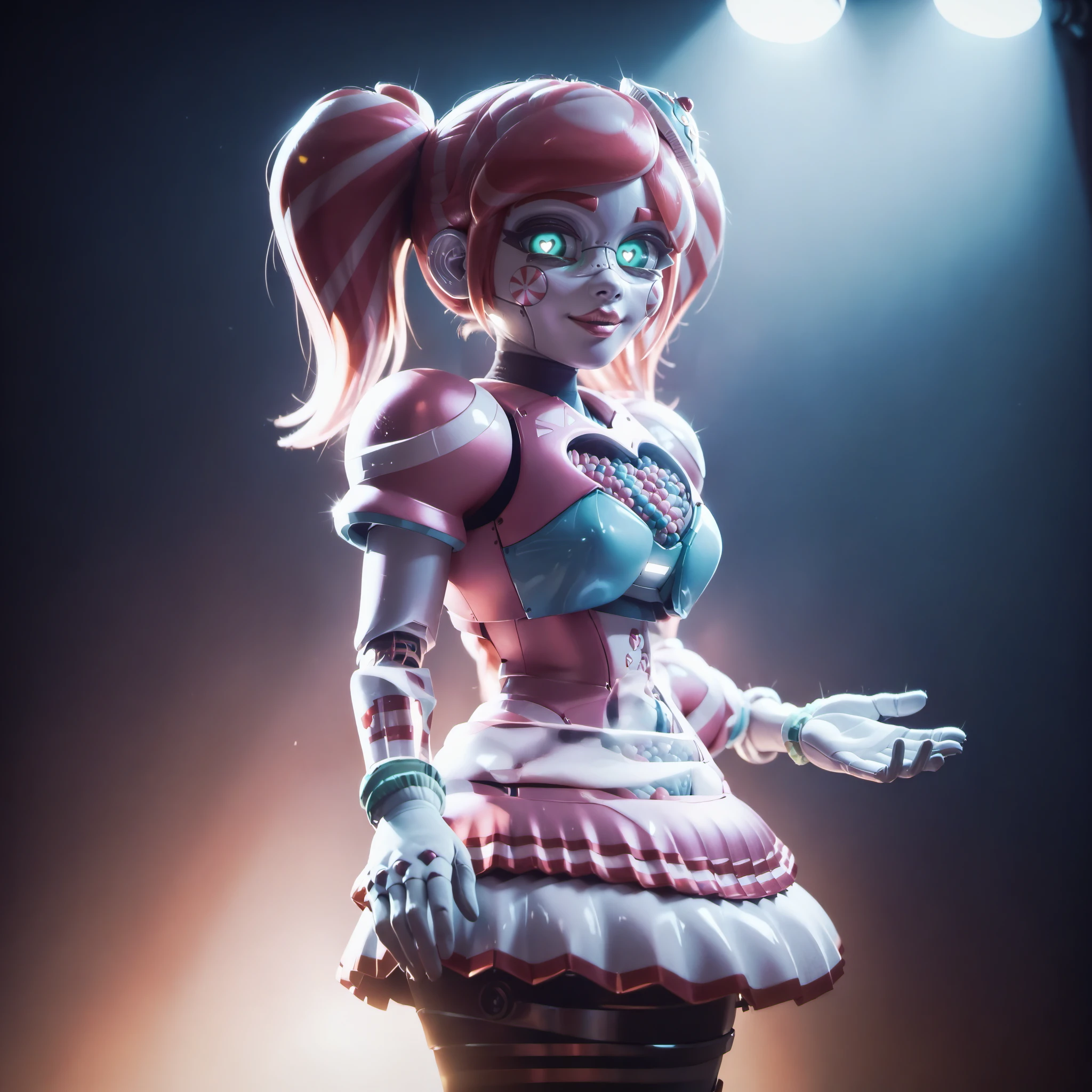 score_9, score_8_up, score_7_up,score_6_up, score_5_up, highly detailed, lighting and shadowing, high res, android, skirt, looking at the viewer, standing in a dark stage, dark stage, spotlight
<lora:kandylandPonySdxlv5:0.9>
