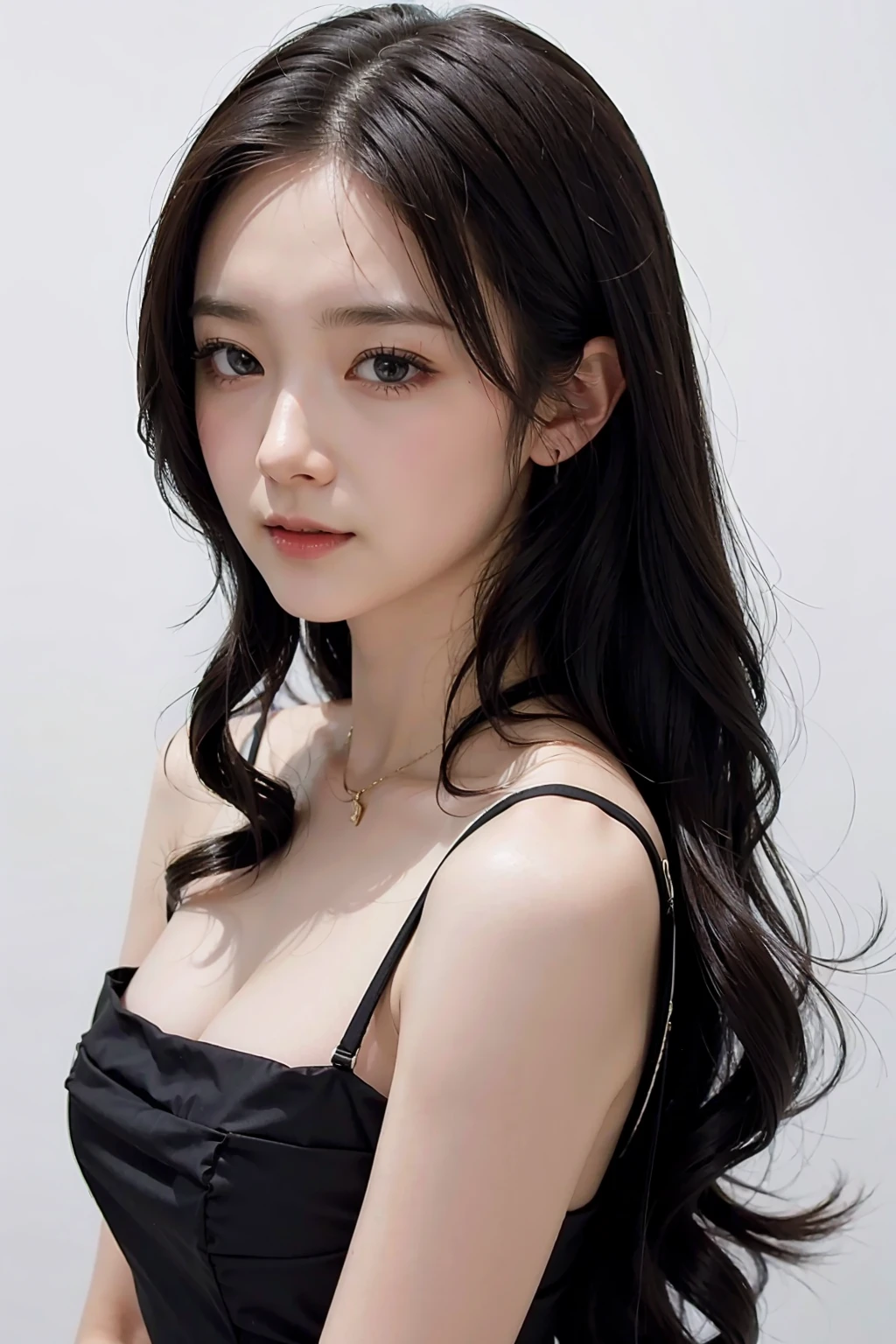 1girl, black dress, white background, <lora:MichiruSakura_Jav-04:1>