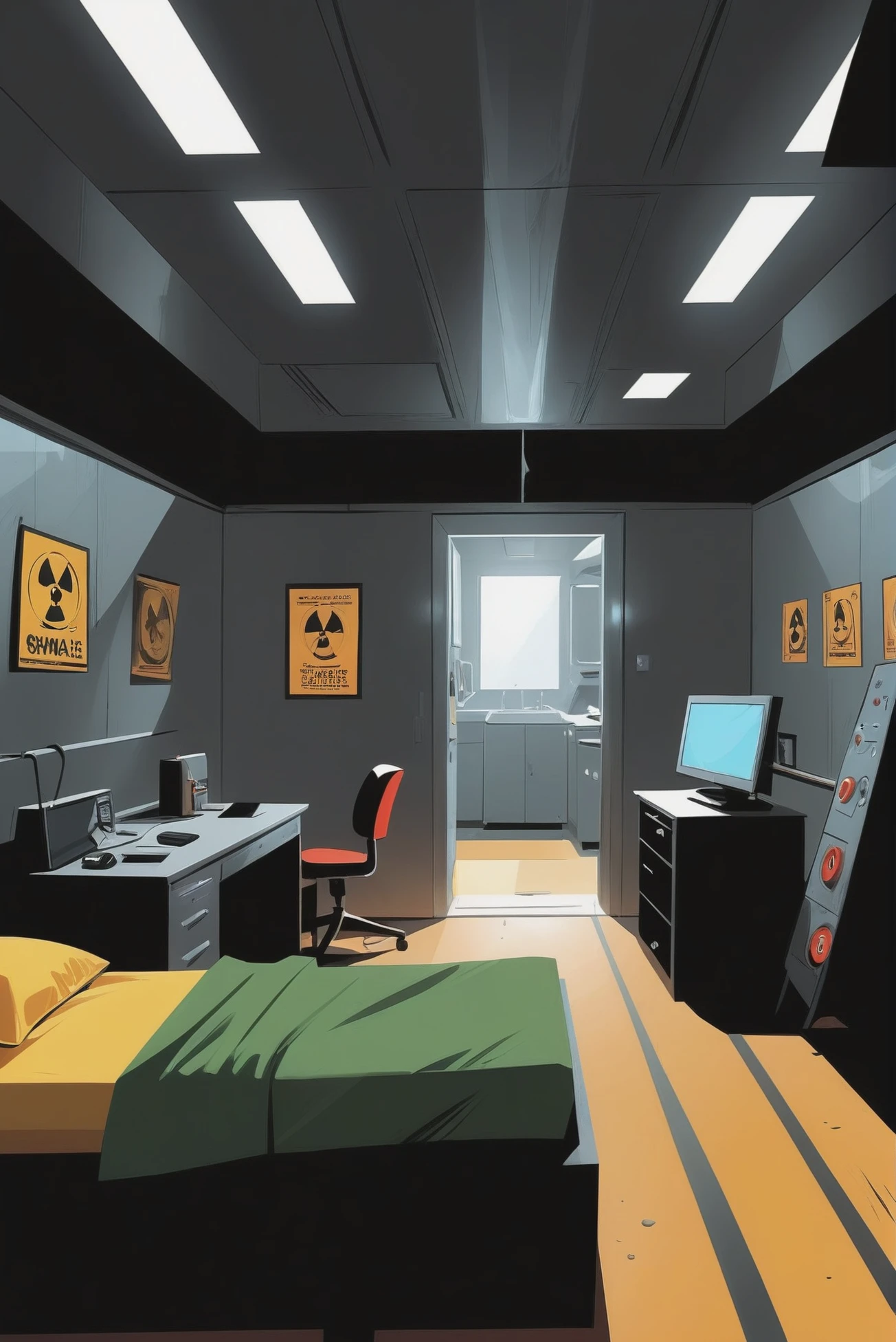 fine art comic book style, Radiation Shielding Area \(room\) <lora:EnvyStarlightToon01:1>