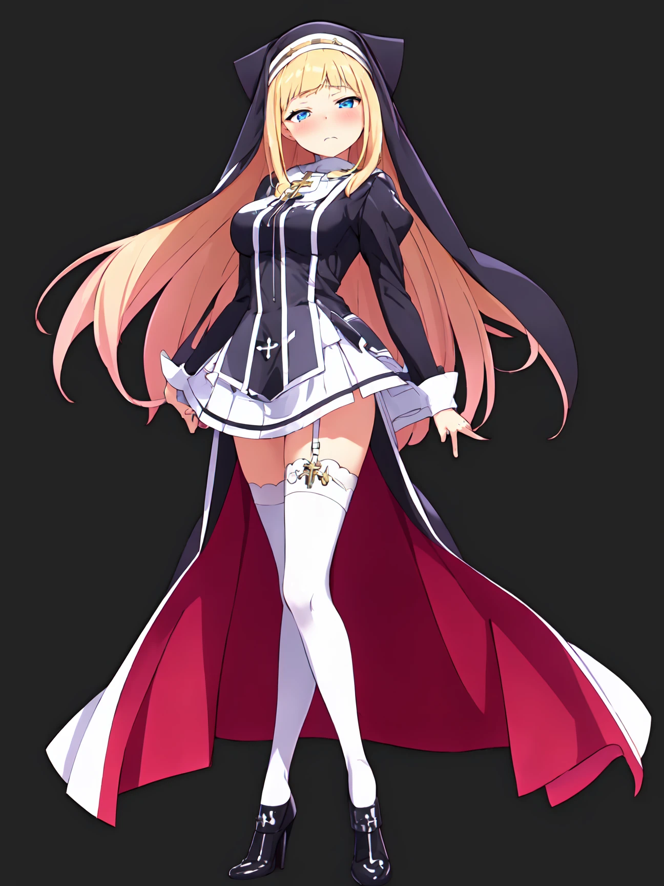 masterpiece, best quality,
<lora:exorcistcharlotte:0.8>
exorcistcharlotte, 1girl, solo, looking at viewer, blush, simple background, full body, black background, clenched teeth,
standing,
closed mouth,
