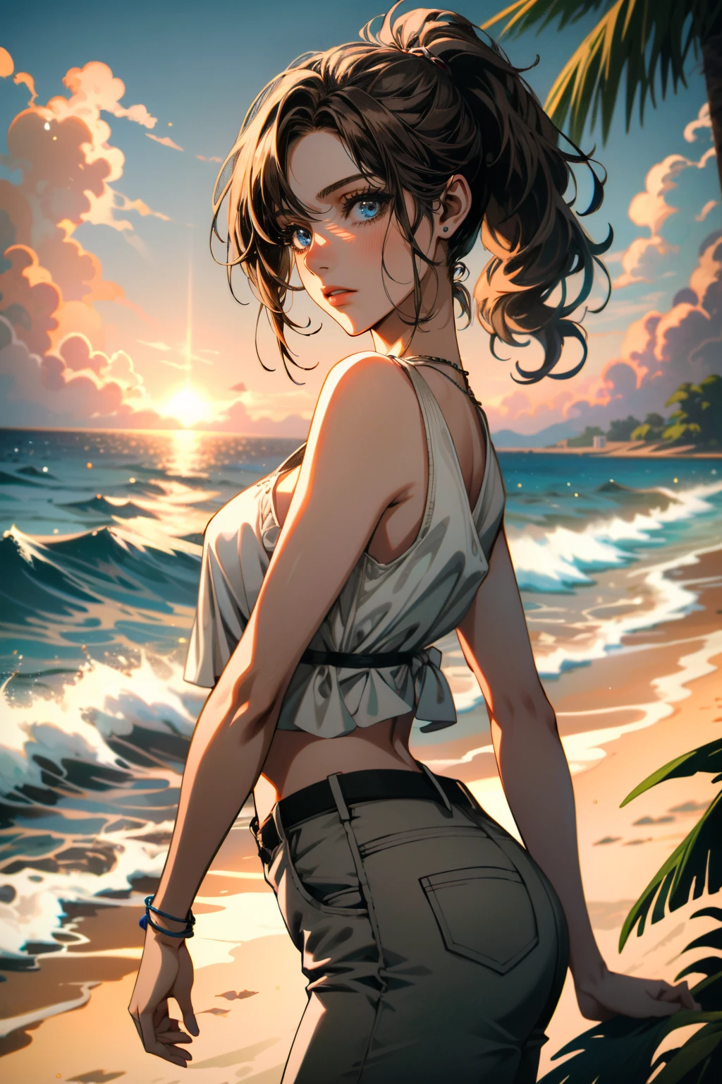 ((ultra detailed, masterpiece, absurdres))
<lora:RE2Claire:0.8>
RE2Claire, 1girl, ponytail, brown hair, blue eyes, at the beach, holding a cocktail, palm trees, ocean, sand