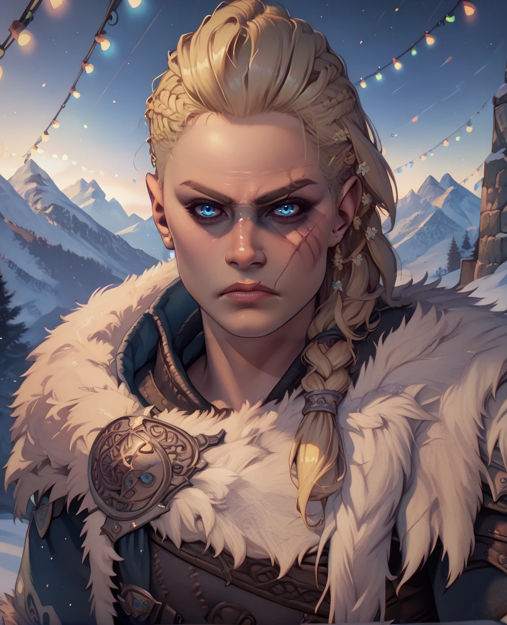 score_9,score_8_up,score_7_up,score_6_up,
eivorxl,scar on face,blonde hair,blue eyes,side braid,
leather armor,fur trim,
standing,looking at viewer,upper body,serious,
northern lights,mountains,<lora:Eivor-AS-11XL:0.9>,