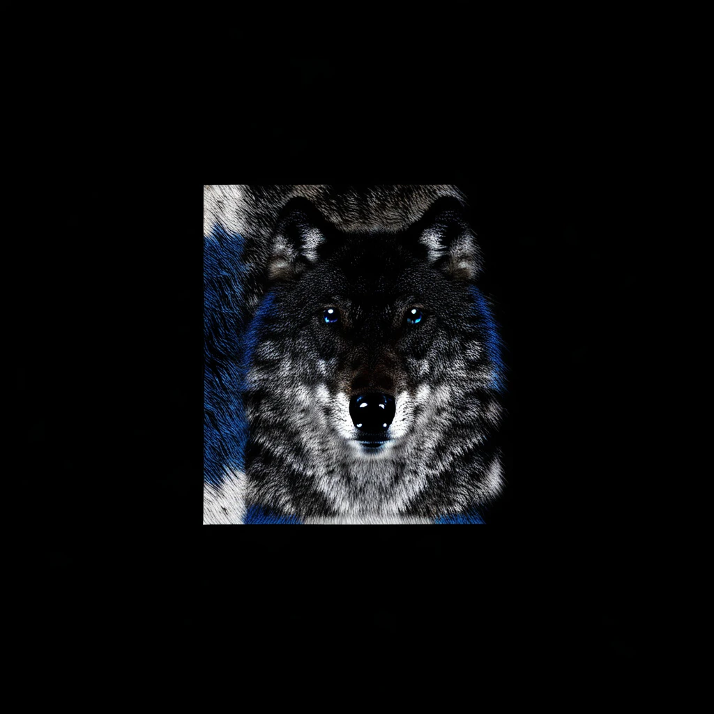 black wolf fur, blue silk