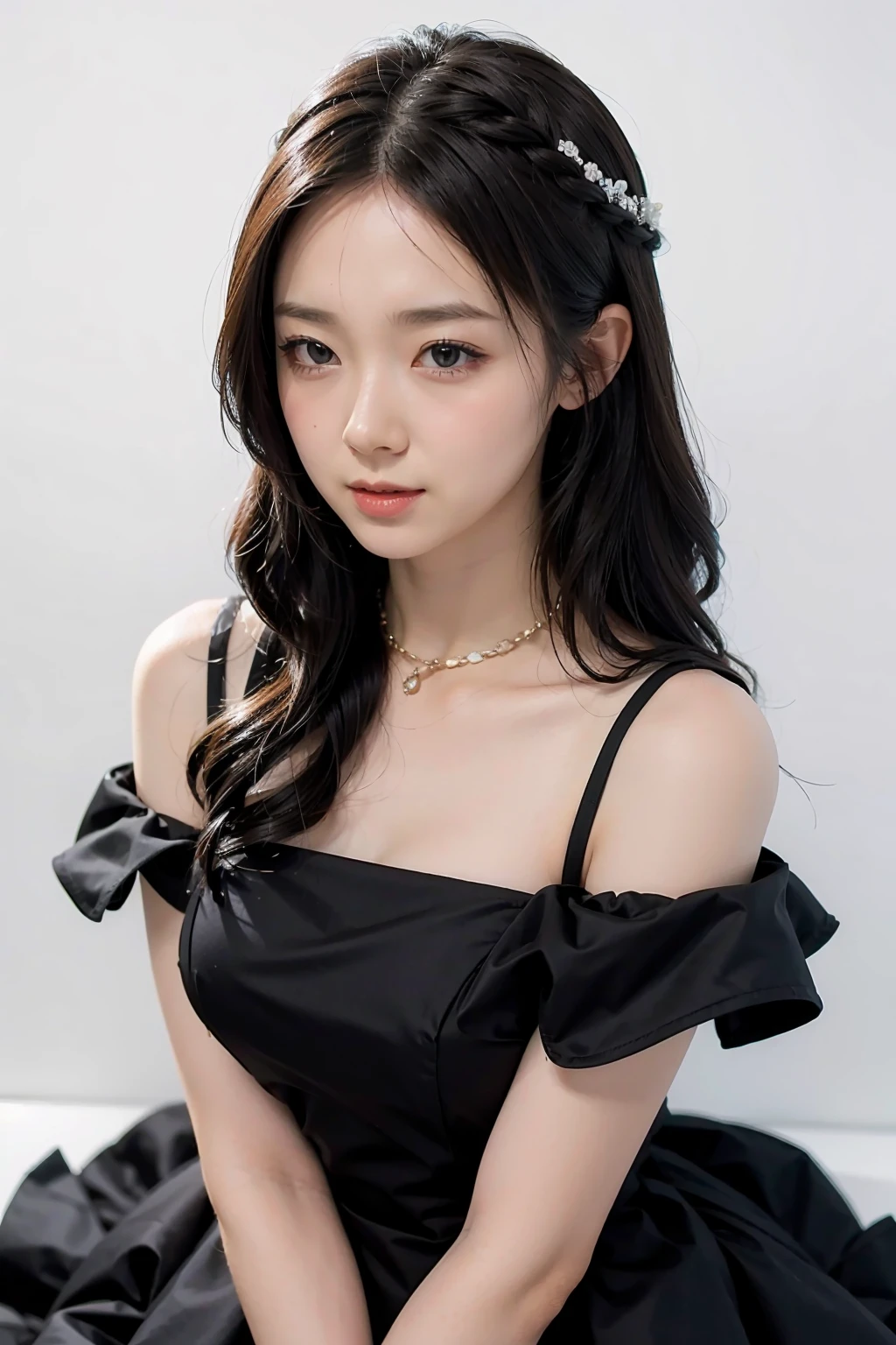 1girl, black dress, white background, <lora:MichiruSakura_Jav-04:1>
