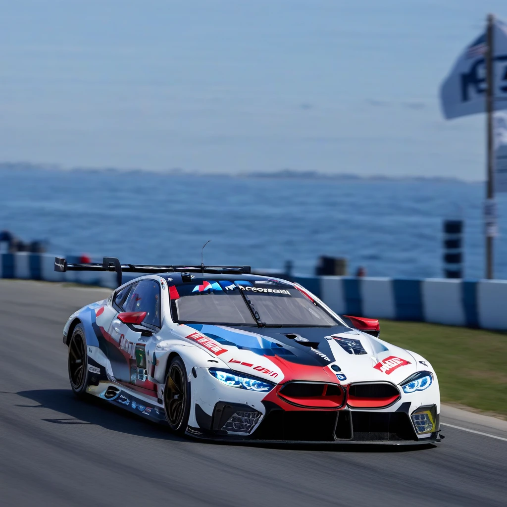 road, sky, vehicle focus, bmw m8 gte f92, artist name, scenery, no humans, photo background
