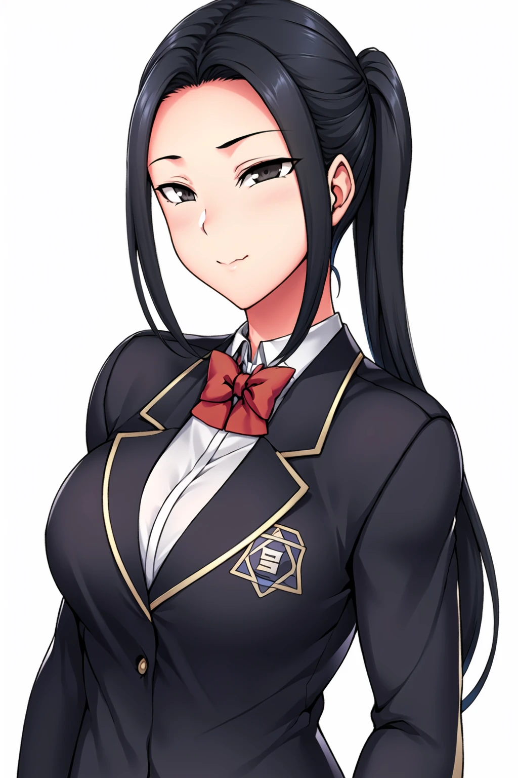 Simple White Background,
dynamic pose,standing at attention,
school_uniform,Blue_jacket,red_bowtie, pleated_skirt,thighhighs,black legwear,long sleeves,
<lora:Tsukishima_Chihane_Saiminseishidou-KK77-V1:0.7>,
black eyes, black hair,bangs,low ponytail, hair ornament,
<lora:Oda_Non_Style-KK77-V2:0.3>,<lora:more_details:0.1>,<lora:SaiminSeishidou_Lesson_Style-KK77-V1:0.3>,
1 girl, 20yo,Young female,Beautiful long legs,Beautiful body,
Beautiful Nose,Beautiful character design, perfect eyes, perfect face,expressive eyes,perfect balance,
looking at viewer,(Focus on her face),closed mouth, (innocent_big_eyes:1.0),(Light_Smile:0.3),
official art,extremely detailed CG unity 8k wallpaper, perfect lighting,Colorful, Bright_Front_face_Lighting,White skin,
(masterpiece:1.0),(best_quality:1.0), ultra high res,4K,ultra-detailed,
photography, 8K, HDR, highres, absurdres:1.2, Kodak portra 400, film grain, blurry background, bokeh:1.2, lens flare, (vibrant_color:1.2),professional photograph,
(Beautiful,large_Breasts:1.2), (beautiful_face:1.5),(narrow_waist),