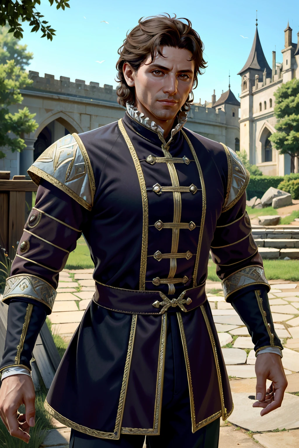 ((ultra detailed, masterpiece, absurdres))
<lora:BGRaphael:0.8>
BGRaphael, 1boy, medium hair, brown hair, brown eyes, medieval landscape, smirk